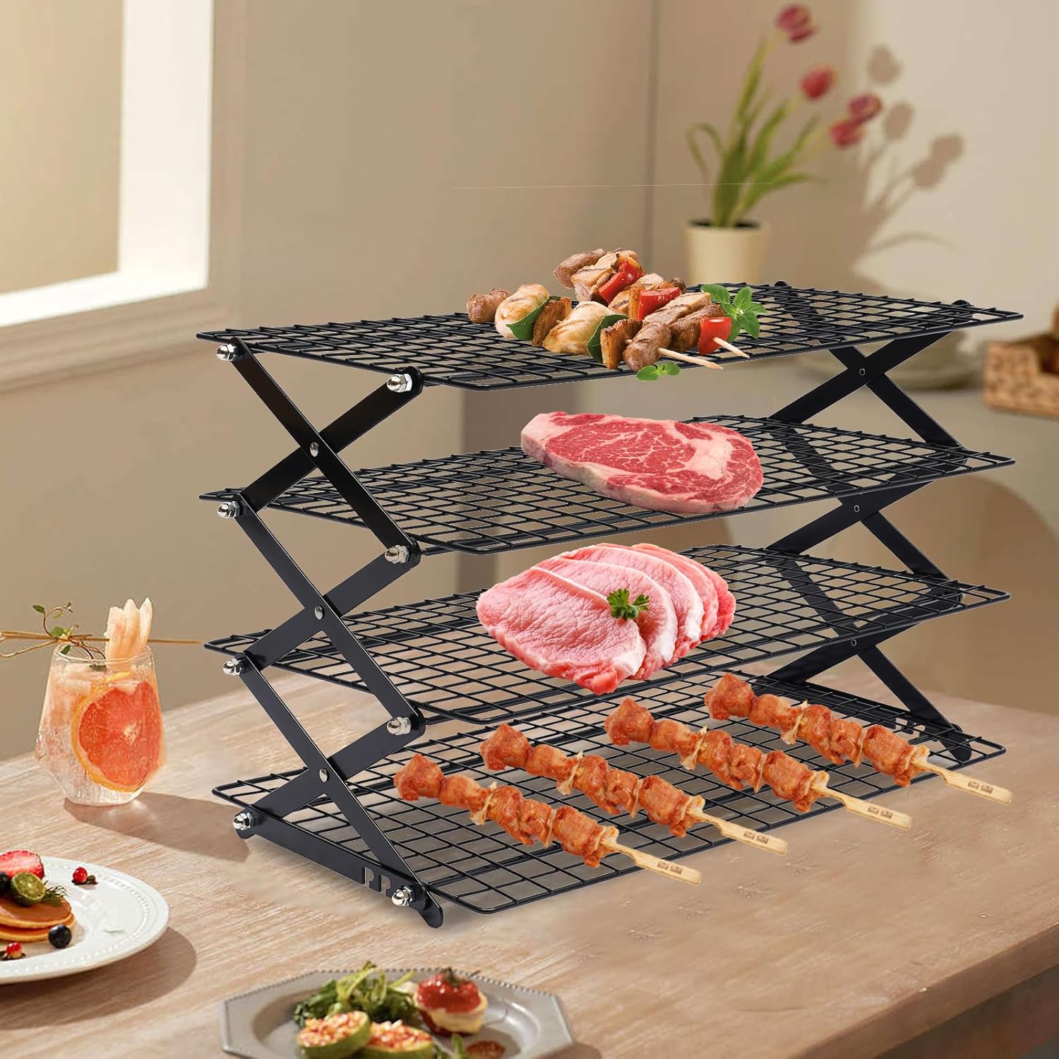 Estante de enfriamiento de 234 niveles, estante de almacenamiento plegable para picnic al aire libre para cocinar, asar a la parrilla, estante de