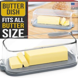 Eparé Mantequillera grande con tapa para encimera, sin BPA, platos de encimera para almacenamiento de mantequilla suave, plato de mantequilla Eparé Mantequillera grande con tapa para encimera, sin BPA, platos de encimera para almacenamiento de mantequilla suave, plato de mantequilla