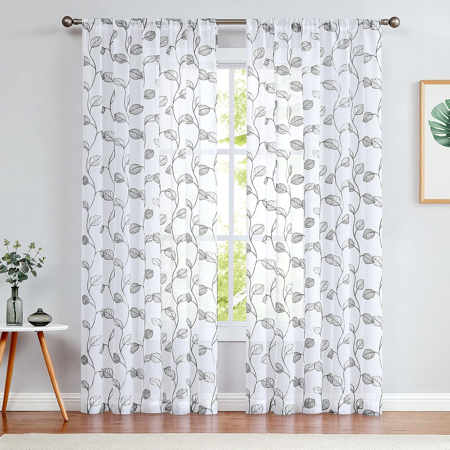 Topick cortinas con hortensias bordadas para sala de estar, con ojales