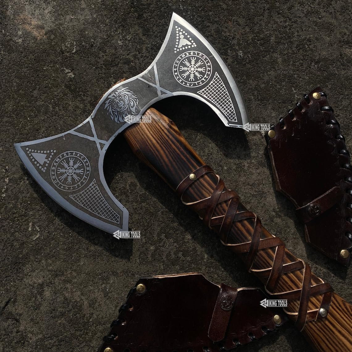 Herramientas vikingas Hacha vikinga de doble cabeza hacha de batalla medieval de doble filo de 24 pulgadas con mango de madera de fresno  Hacha de