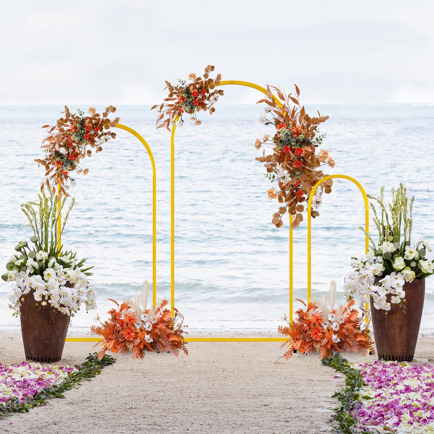 Amyhill Juego de 3 soportes de metal para telón de fondo de arco de boda, arcos de boda para ceremonia, marco de jardín para bodas, despedidas de