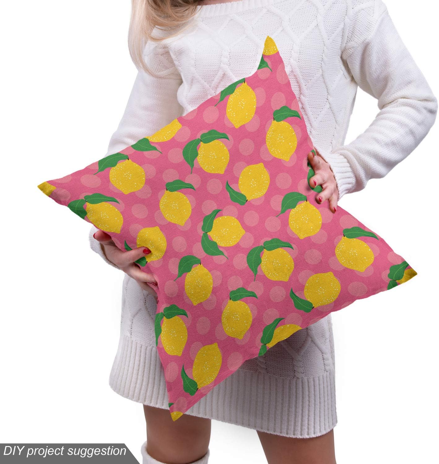 Ambesonne Tela de limón de The Yard, Limones con hojas sobre un fondo de lunares, tela decorativa para tapicería y detalles del hogar, 1 yarda,