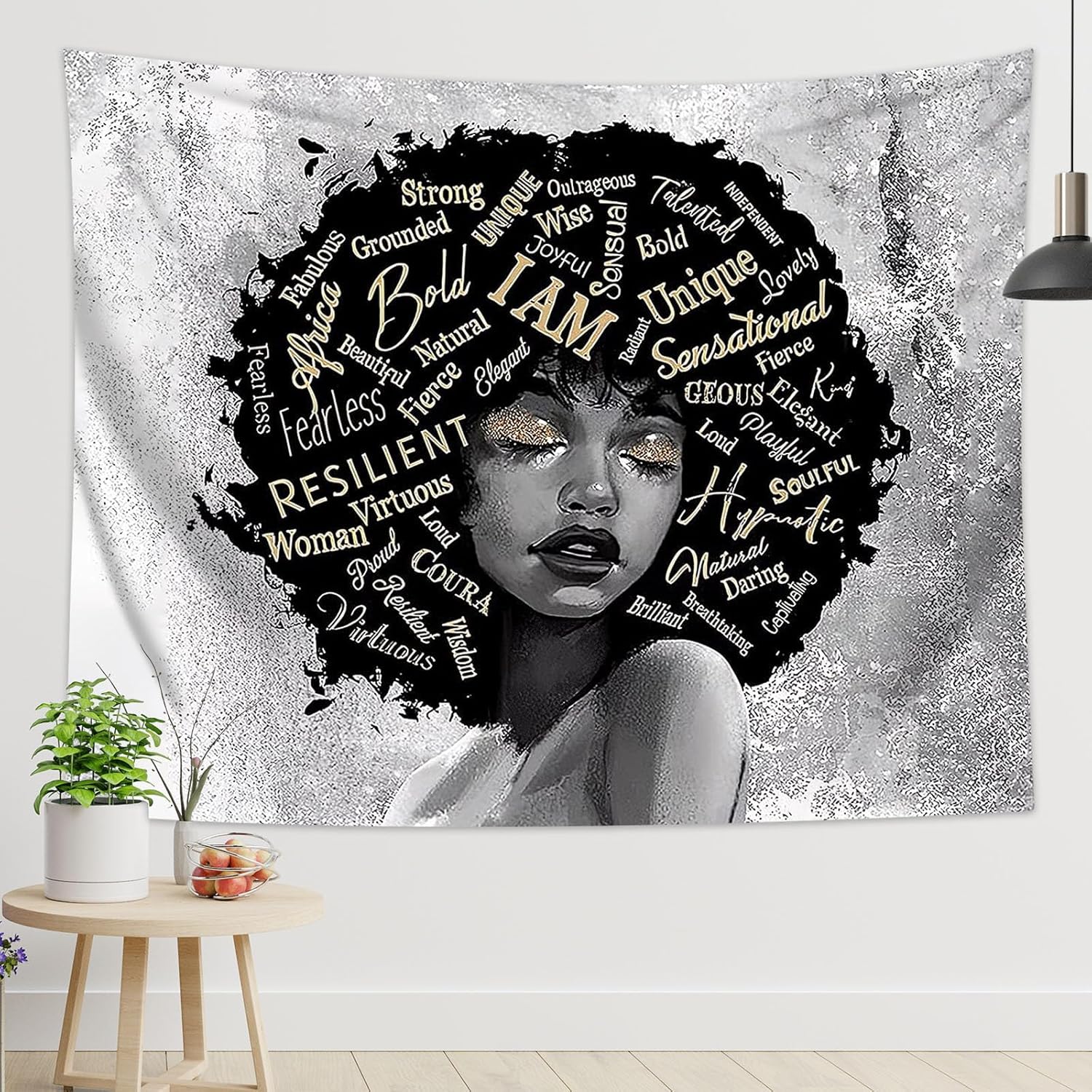 Yieldeer Tapiz afroamericano para pared, tapiz de mujer negra, tapiz para colgar en la pared, decoración africana, citas inspiradoras, tapices