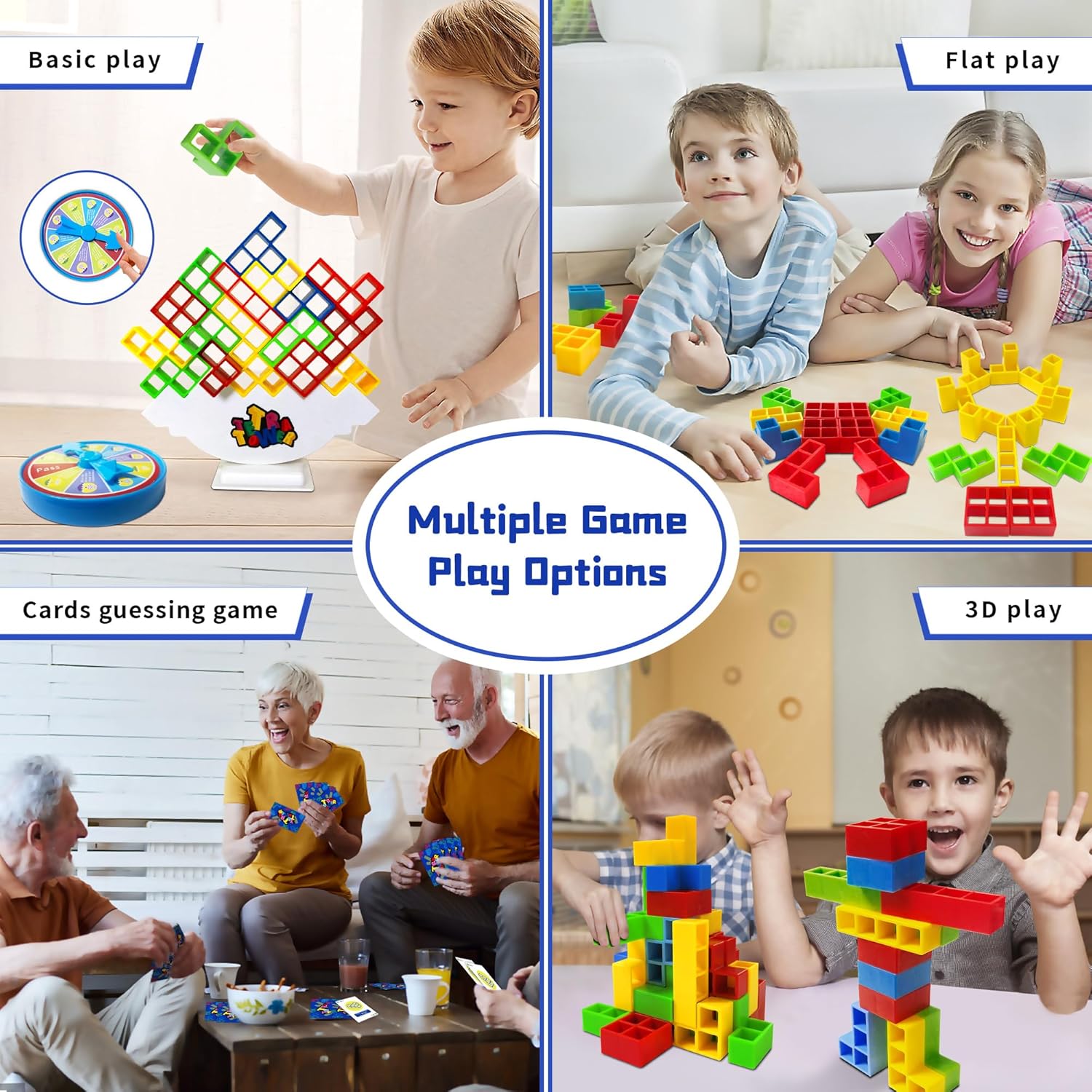 Juego de 48 piezas de Torre Tetra con disco de castigo, juegos de mesa de ataque apilable, juguete apilable de equilibrio de 2 jugadores, juegos