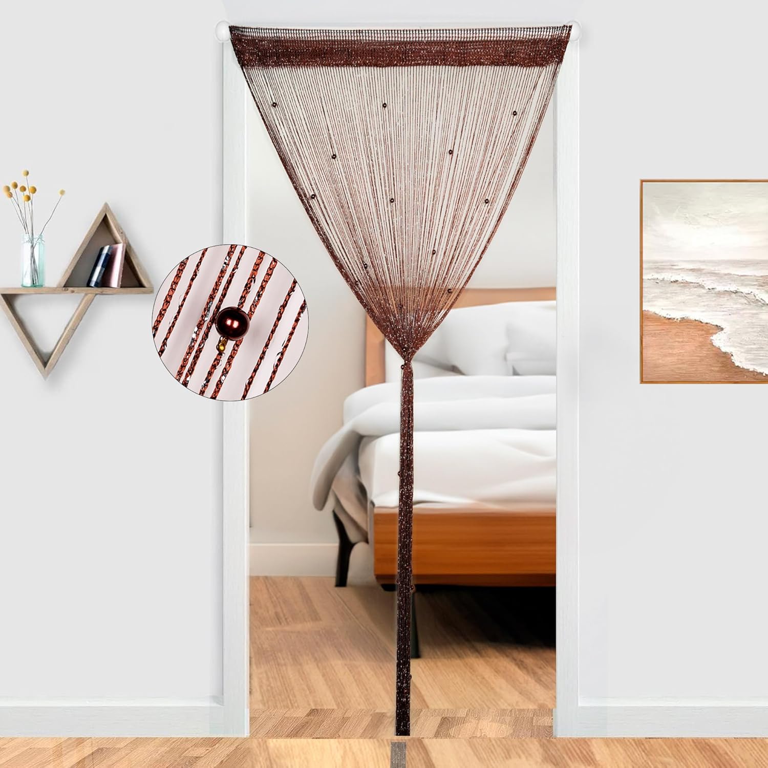 Vagasi Paquete de 2 cortinas con cuentas de 39 x 79 pulgadas, cortinas de cuentas de cristal para puertas, cortinas con borlas y purpurina, cortinas