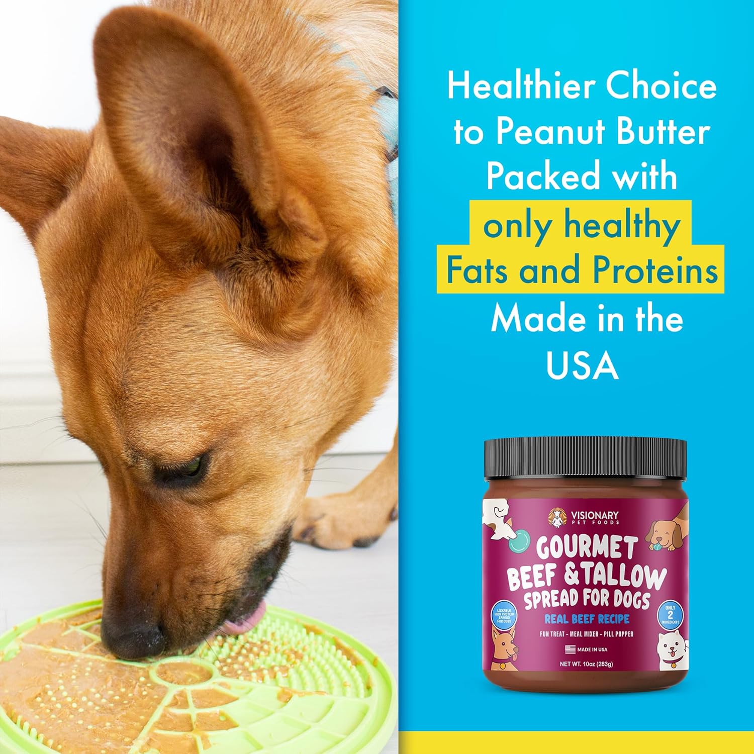 Visionary Pet Foods – Untable de carne de res para perros  Elección más saludable para la mantequilla de maní  Fácil de usar como tapete para lamer
