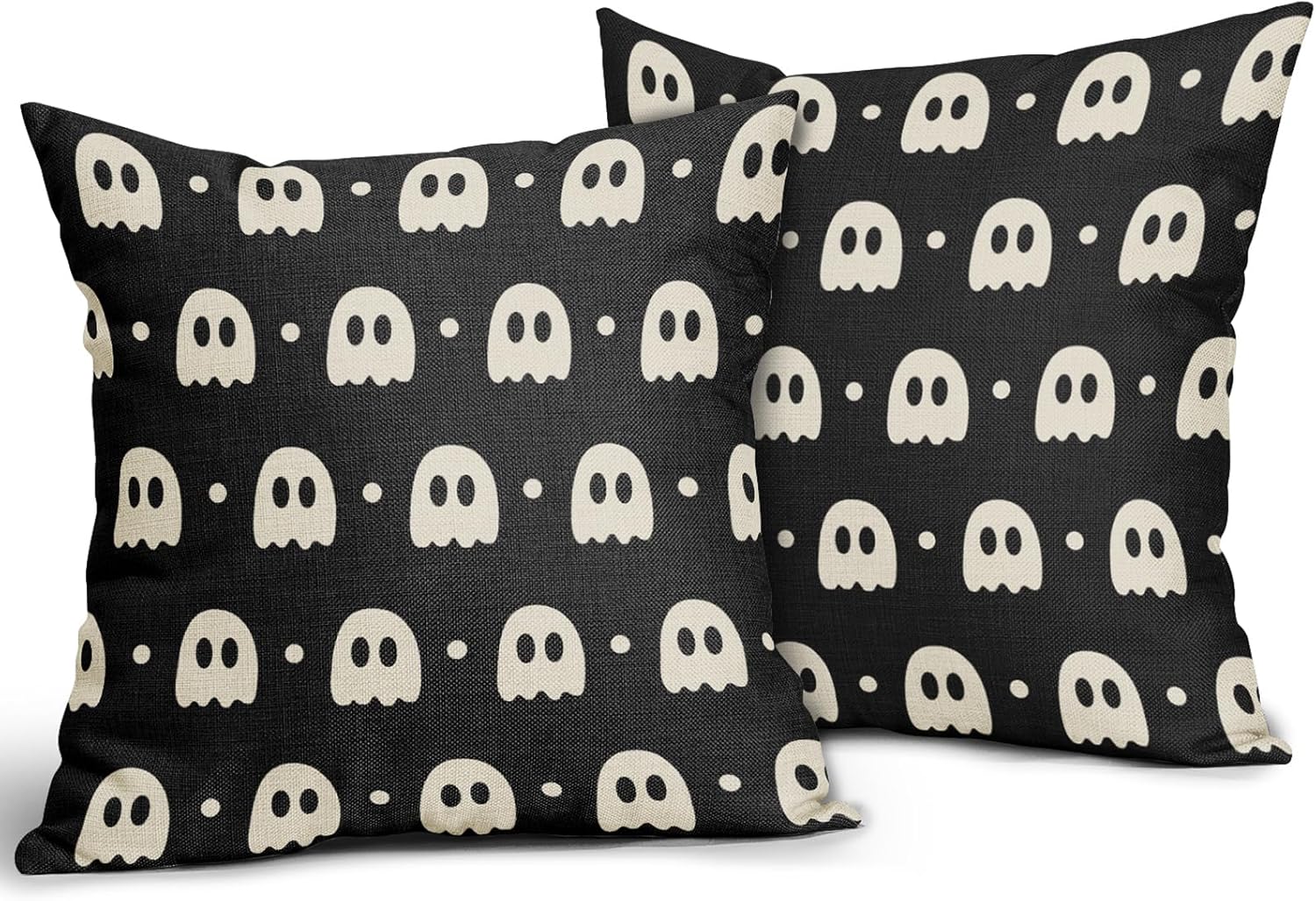 Juego de 2 fundas de almohada de fantasma negro y beige de 18 x 18 pulgadas  18.0 x 18.0 in., bonitas fundas de almohada decorativas de lino de