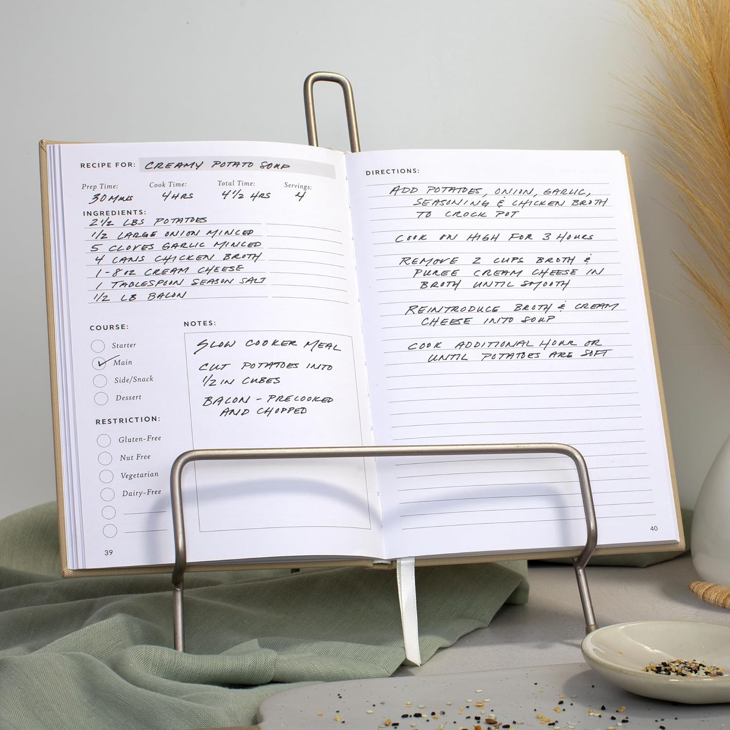 ZICOTO Libro de recetas estético en blanco con cubierta impermeable, el cuaderno de recetas perfecto para escribir en tus propias recetas, libro de