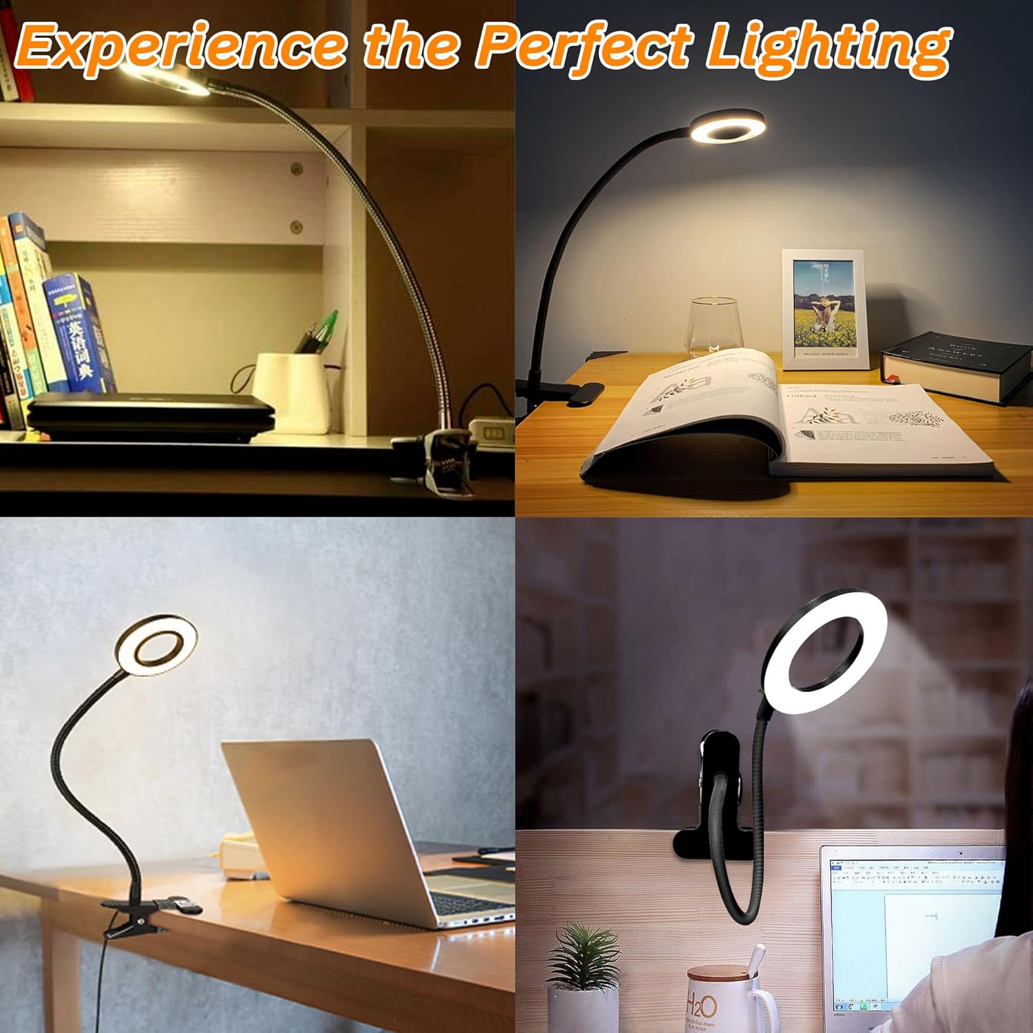 Lypumso Lámpara de escritorio, lámpara de lectura LED con clip, 3 modos de color, 10 brillo regulable, lámpara de abrazadera perfecta para el hogar,
