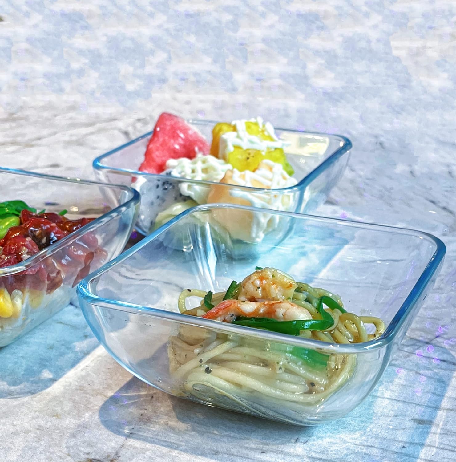 Juego de platos de postre y cuencos de vidrio templado para ensalada, incluye cuenco cuadrado de 5 pulgadas y plato cuadrado de 7 pulgadas, ideal