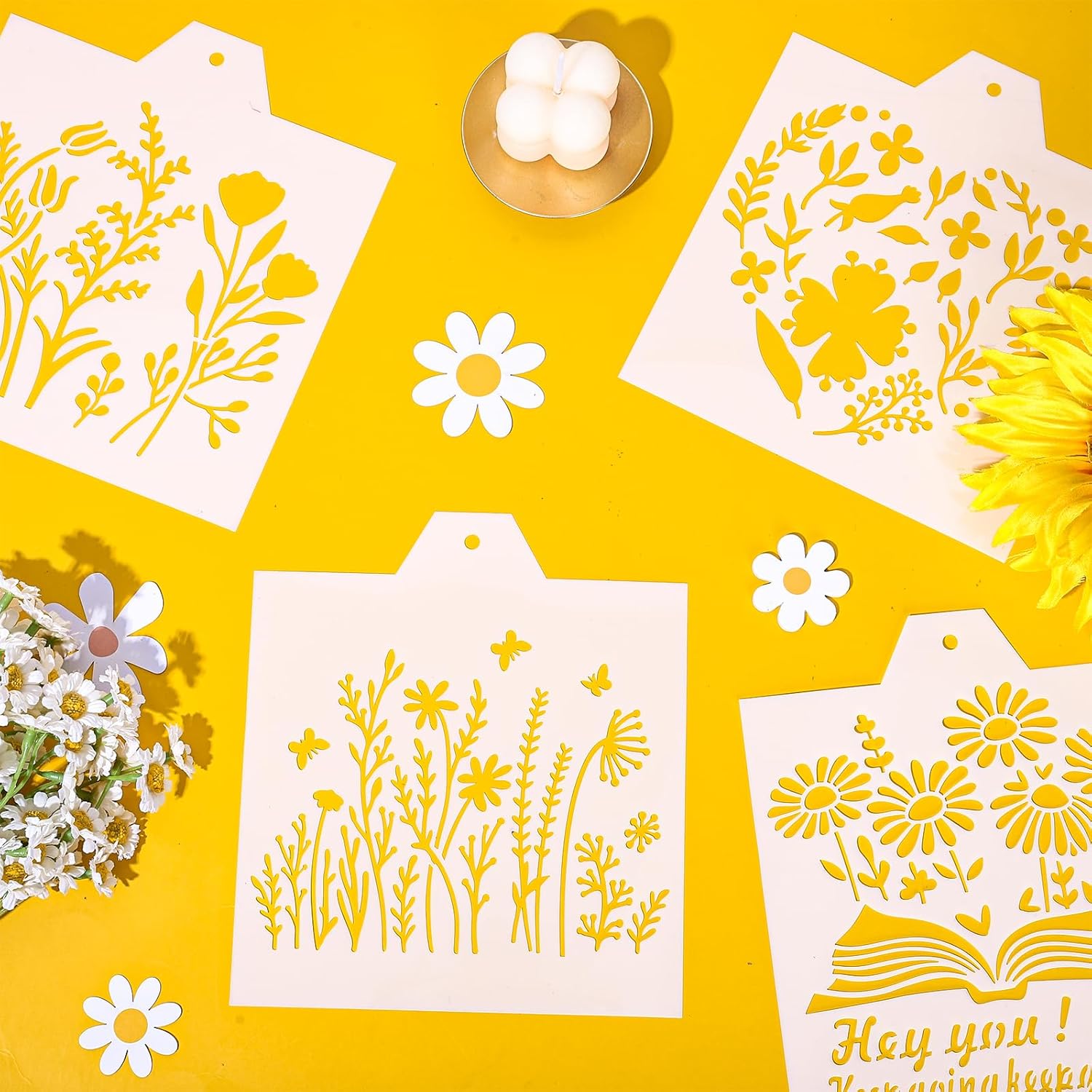 Whaline 17 plantillas de galletas con temática de flores, plantillas inspiradoras de pintura con aerógrafo, plantillas surtidas para hornear