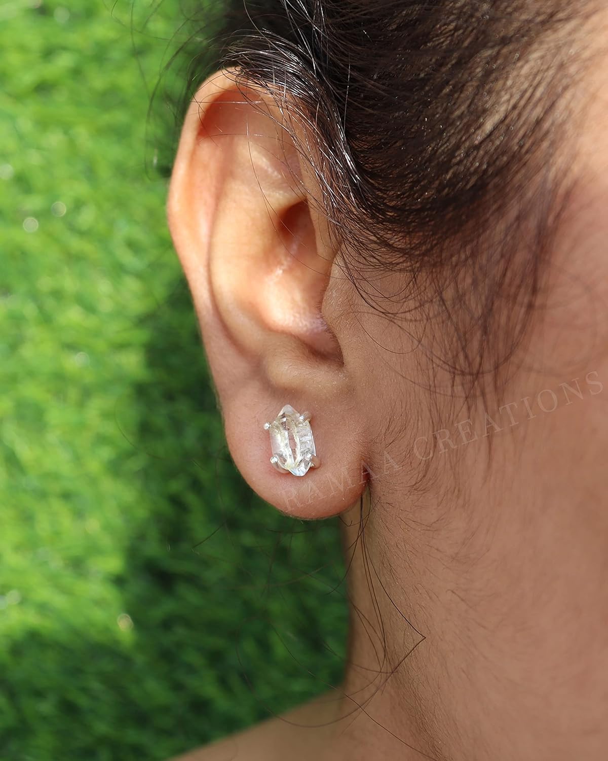 Raw Herkimer Diamond Studs  4-Prong Herkimer Diamond Earrings  Handmade Jewelry  Sterling Silver 925
