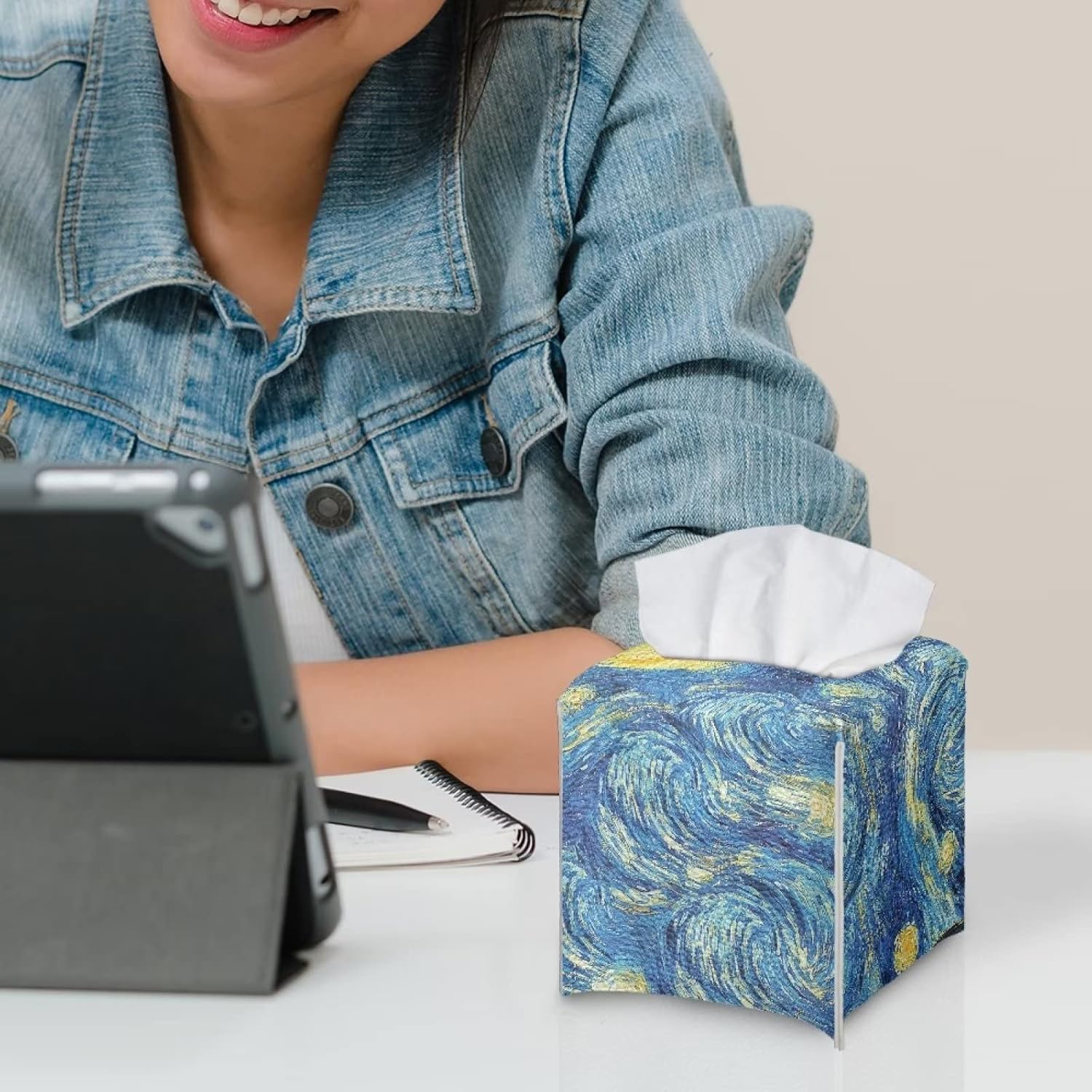 DISNIMO Van Gogh – Funda cuadrada de piel sintética para caja de pañuelos de noche estrellada, impermeable, decorativa, cuadrada, para mesa,