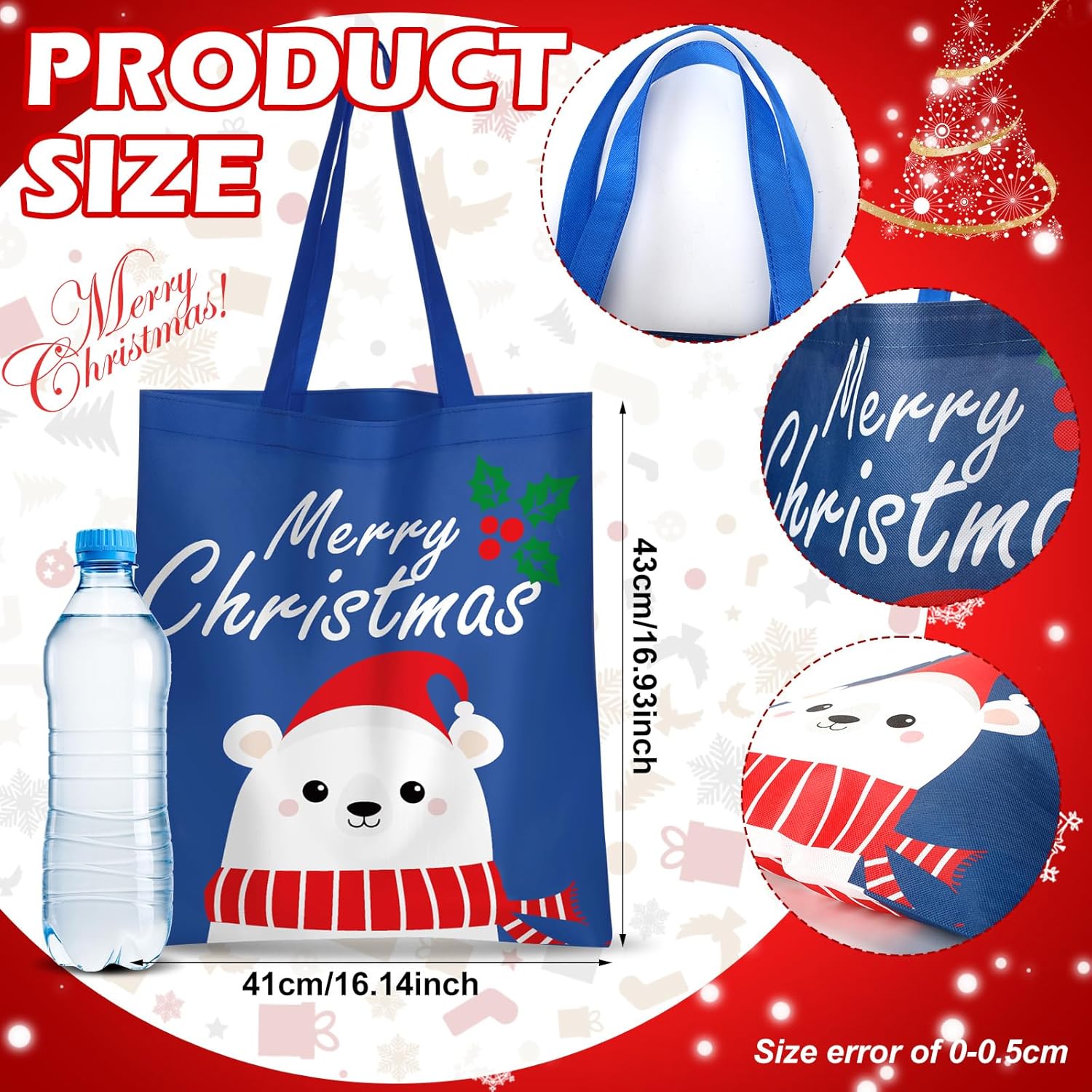 Clysee 48 bolsas grandes de Navidad a granel, bolsas de regalo de Navidad no tejidas con asas, bolsas de compras de comestibles de Navidad, bolsas