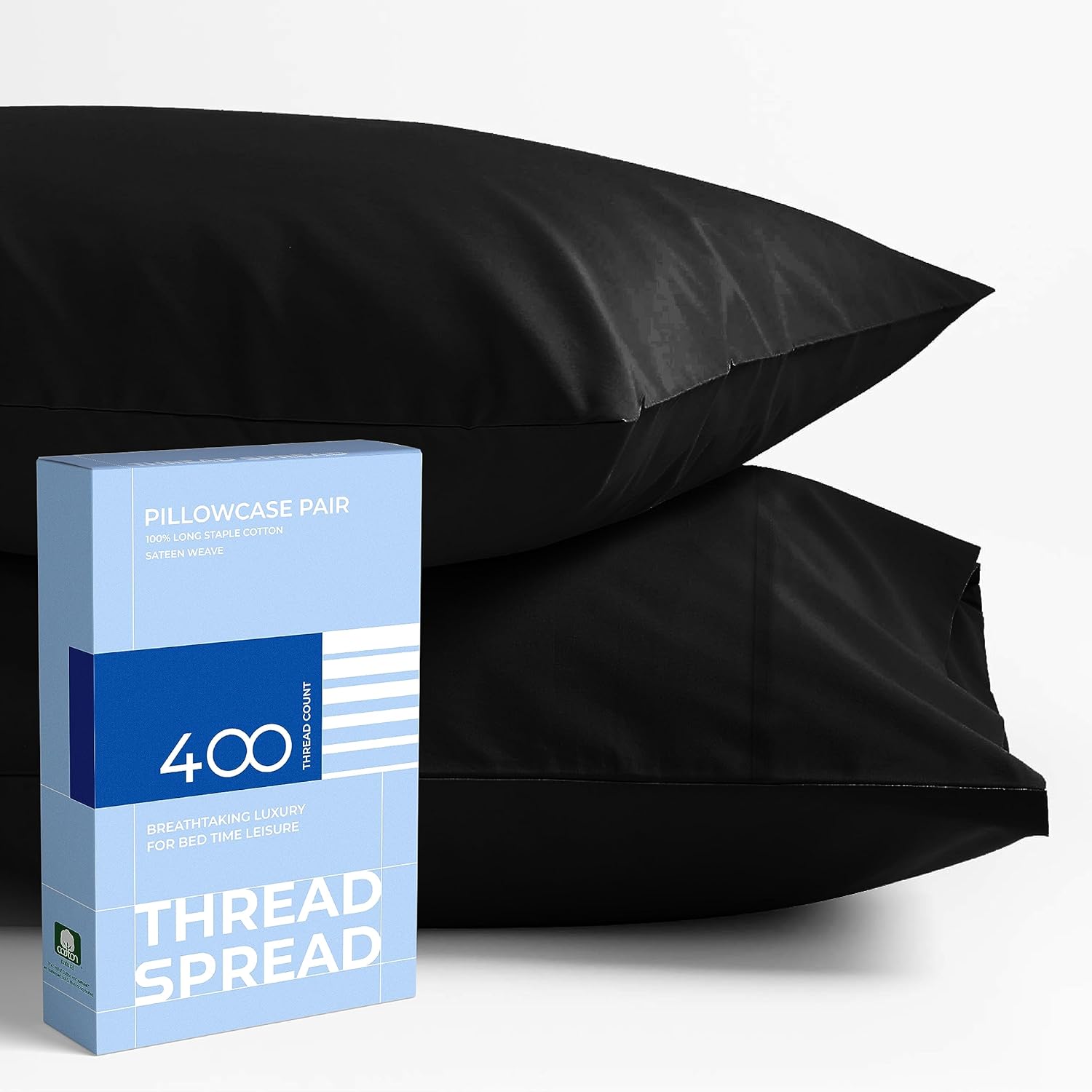 THREAD SPREAD Glee – Fundas de almohada tamaño King, 2 unidades, suaves y lisas, 100% algodón, tejido satinado de 400 hilos, fundas de almohada