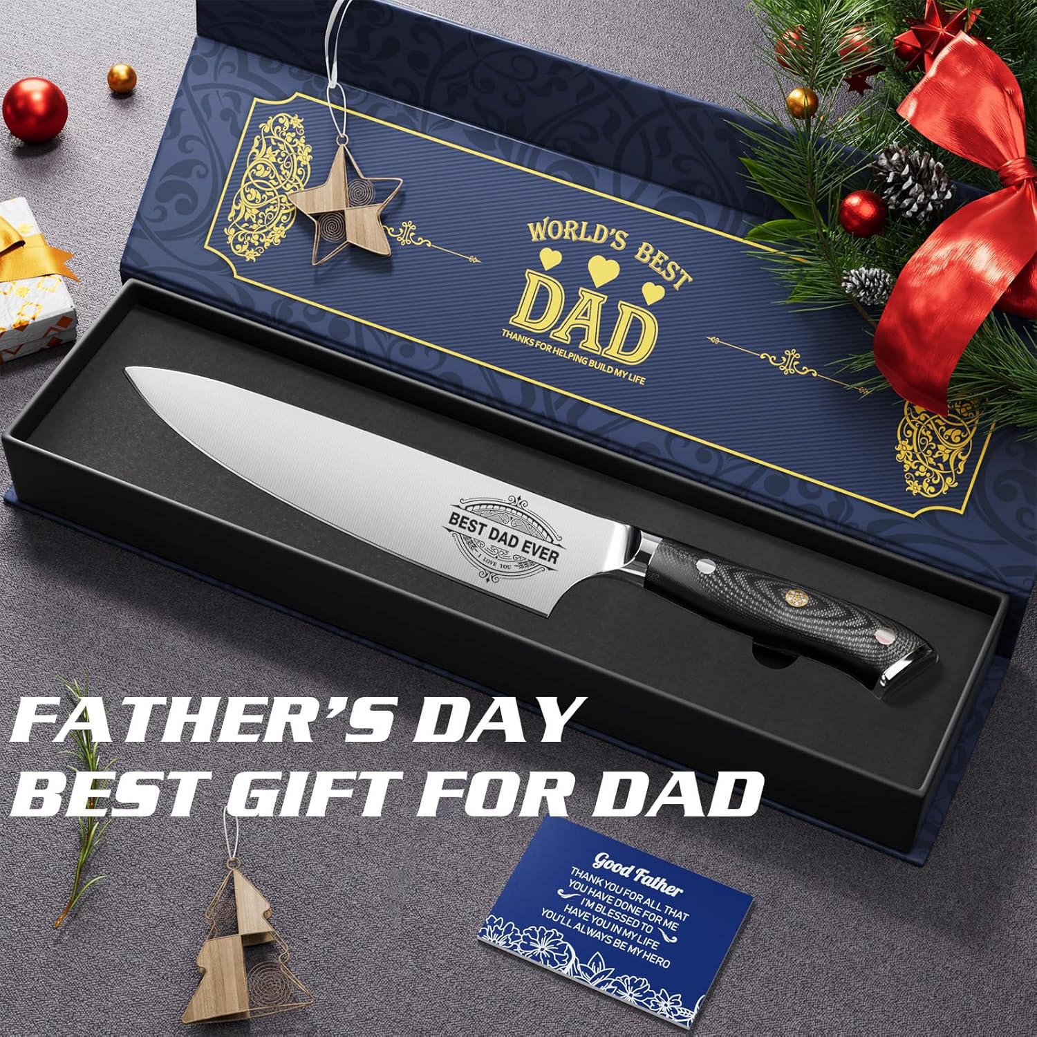 Regalos para papá de hija e hijo, cuchillo de chef “BEST DAD EVER”, Día del Padre, cumpleaños, Navidad, regalos para papá, cuchillo de chef