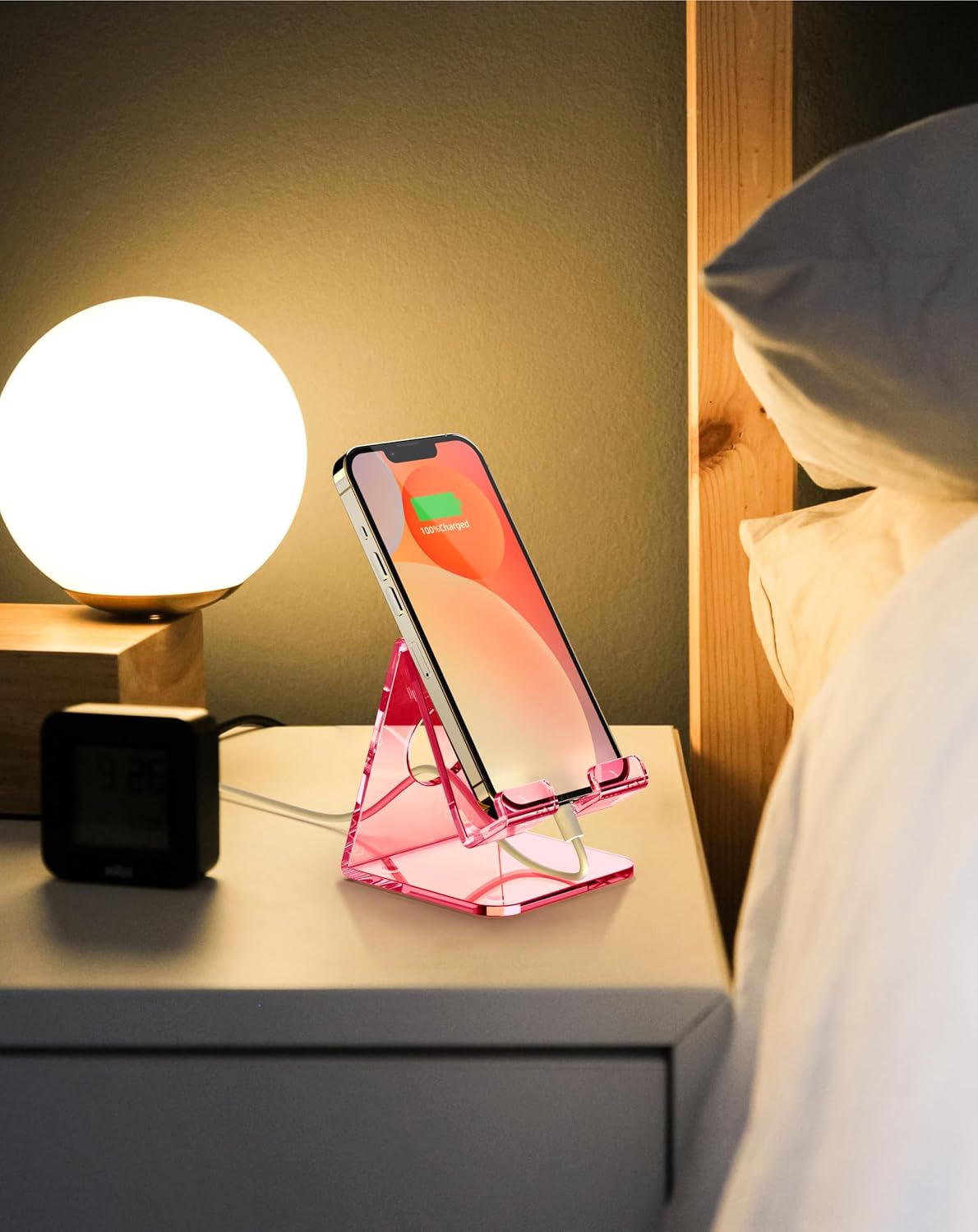 TOPGO Soporte acrílico para teléfono celular, soporte transparente para escritorio de oficina, tocador, encimera de cocina, mesita de noche,