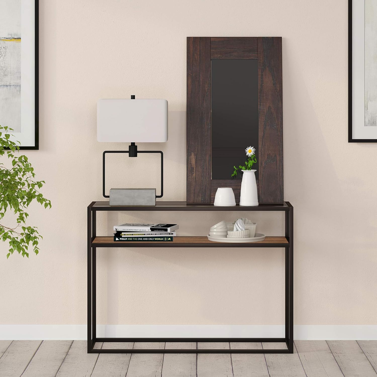 Addison – Mesa consola rectangular de 42 pulgadas de ancho en bronce ennegrecido