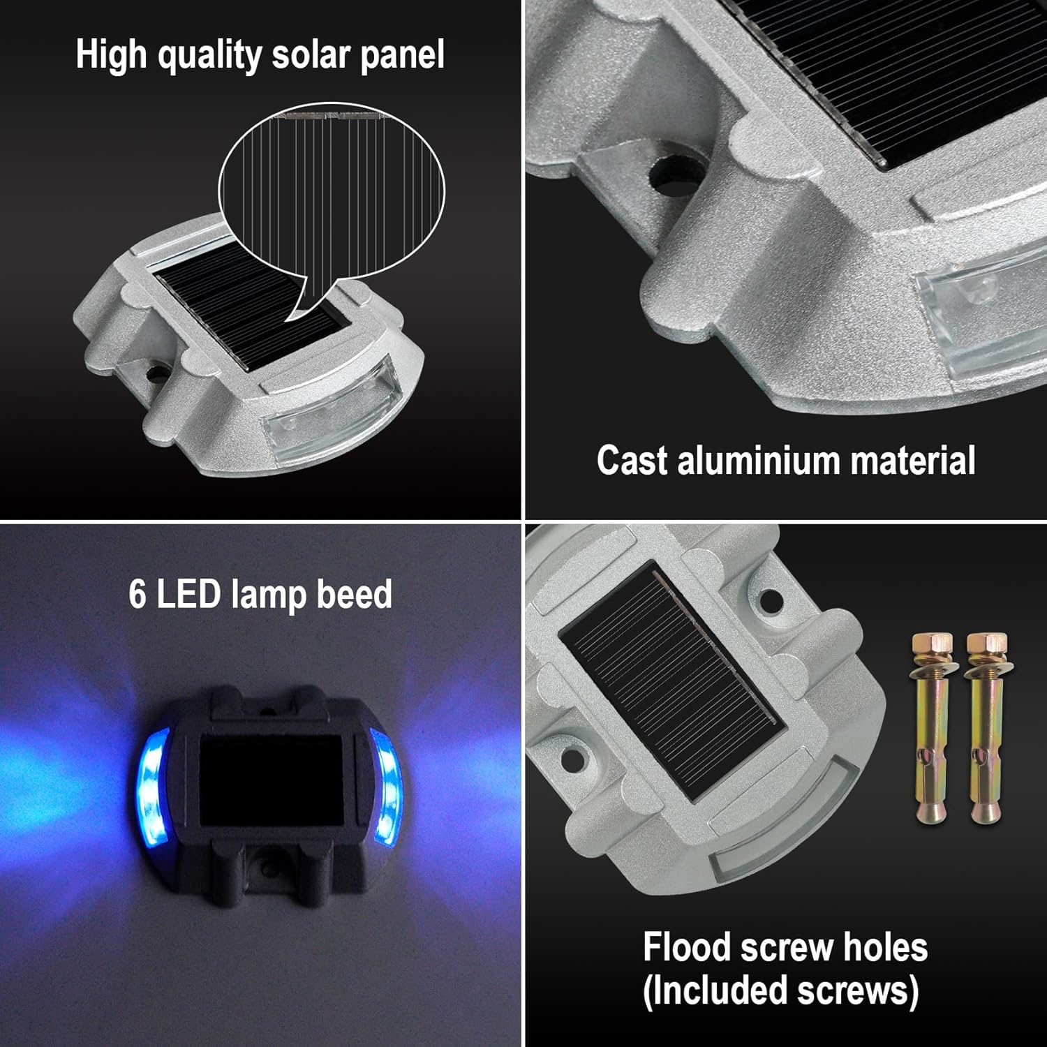 Paquete de 4 luces solares para cubierta, luces LED solares para exteriores, impermeables, luces de advertencia para entrada, acera, camino, patio,