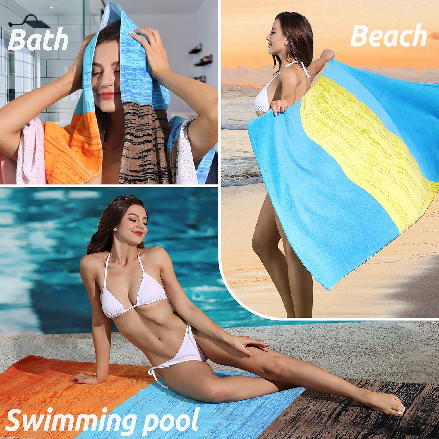 VOOVA & MOVAS Paquete de 4 toallas de playa grandes XL para adultos (34 x 68 pulgadas), toallas de playa de gran tamaño para piscina, toalla de