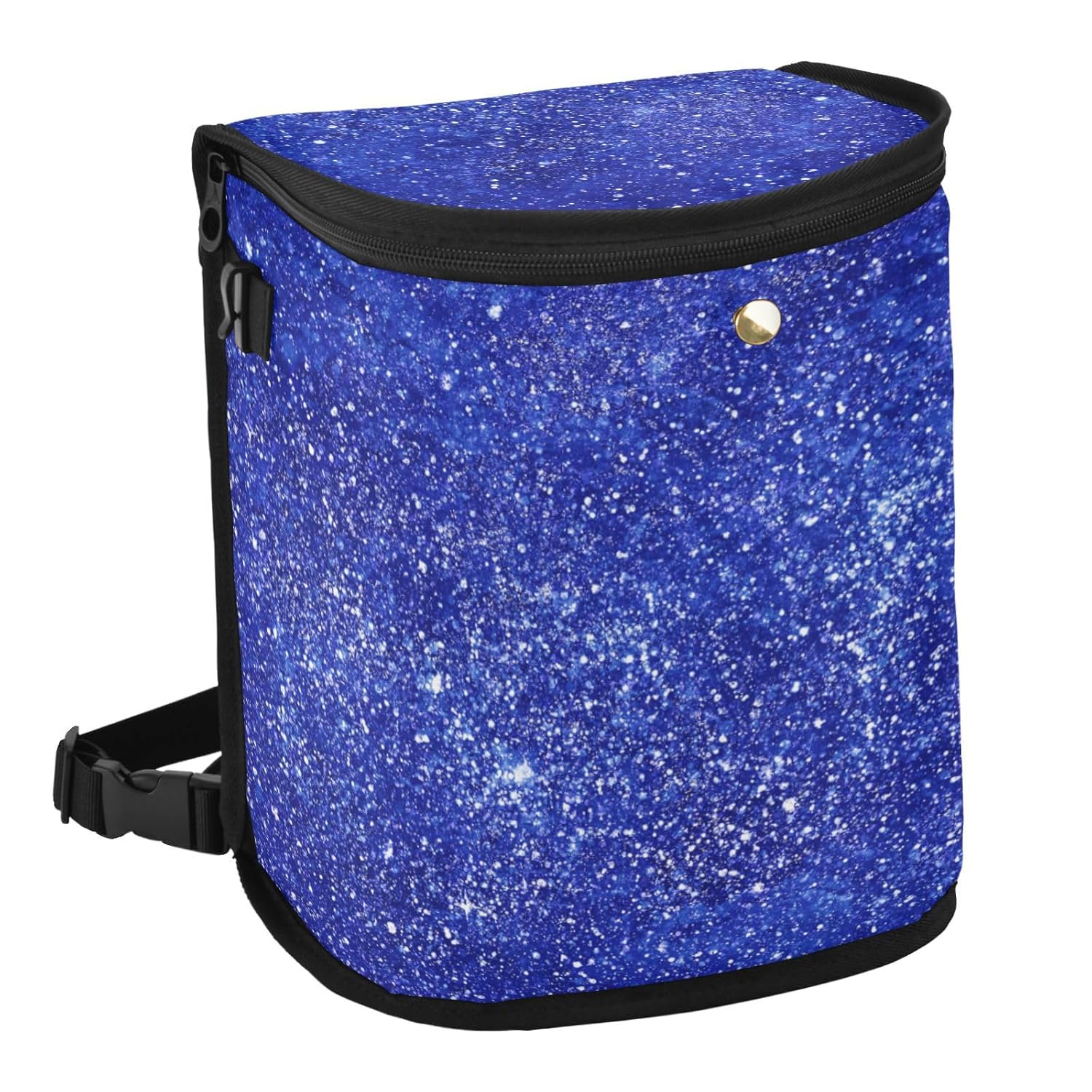 Kigai Basurero impermeable para automóvil con tapa, cubo de basura azul con purpurina con correa ajustable, organizador multiusos para auto y bolsa
