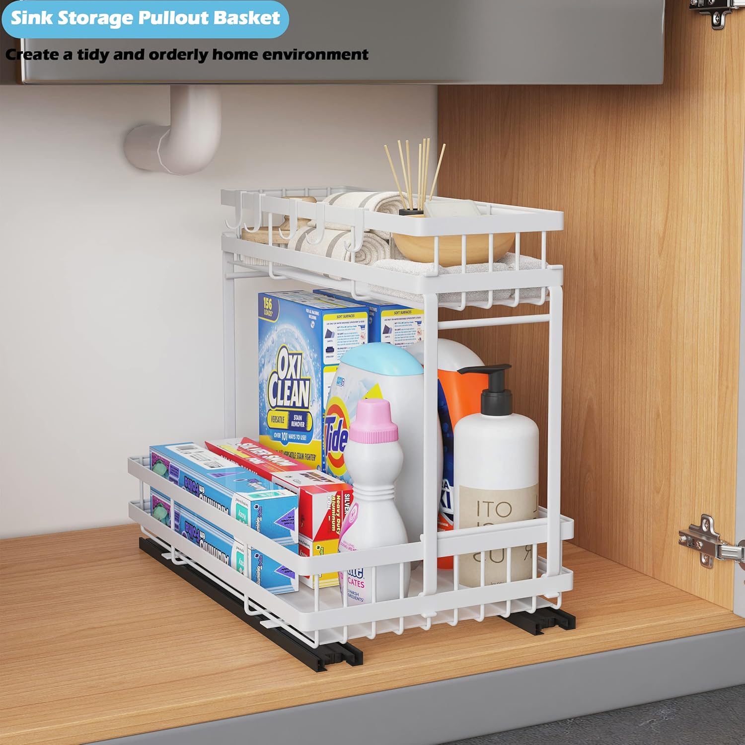 COVAODQ Armario de baño multiusos para debajo del fregadero, organización y almacenamiento apilable de despensa de cocina, organizador de armario