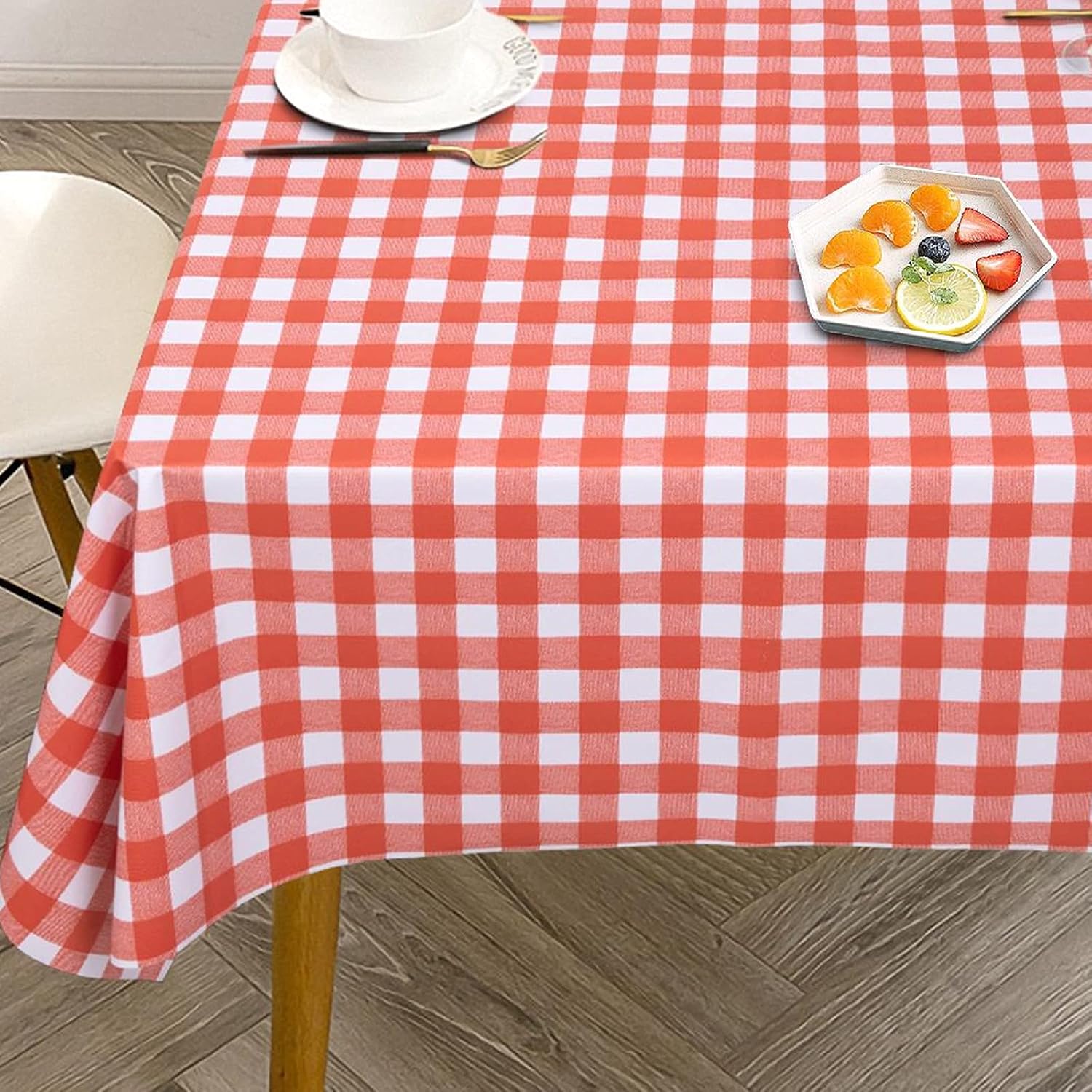 VARWANEO Mantel de PVC a cuadros, rectangular, impermeable, mantel de vinilo a prueba de aceite, a prueba de derrames, lavable, lavable, lavable,