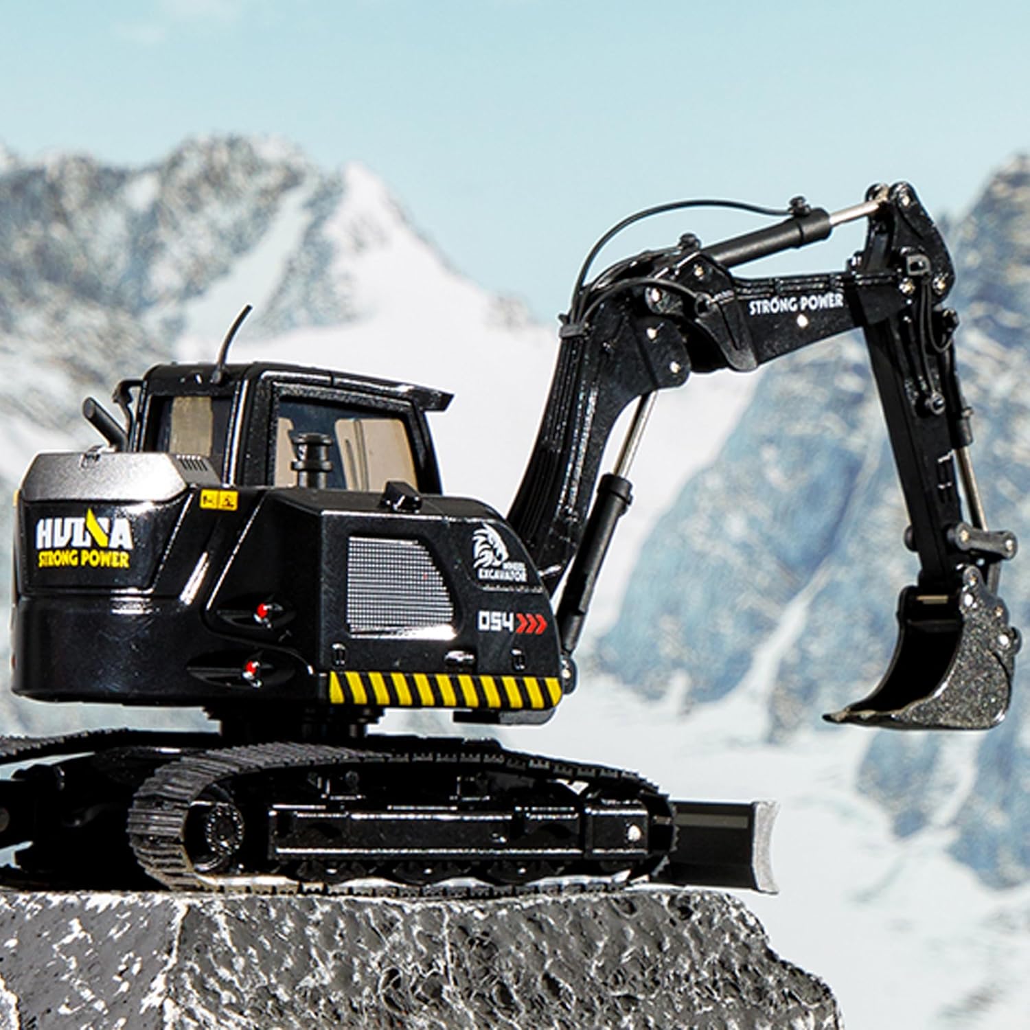 Gemini & Genius – Excavadora negra con orugas, juguete de construcción de excavadora a presión a escala 150, modelo de vehículo con giros de cabina
