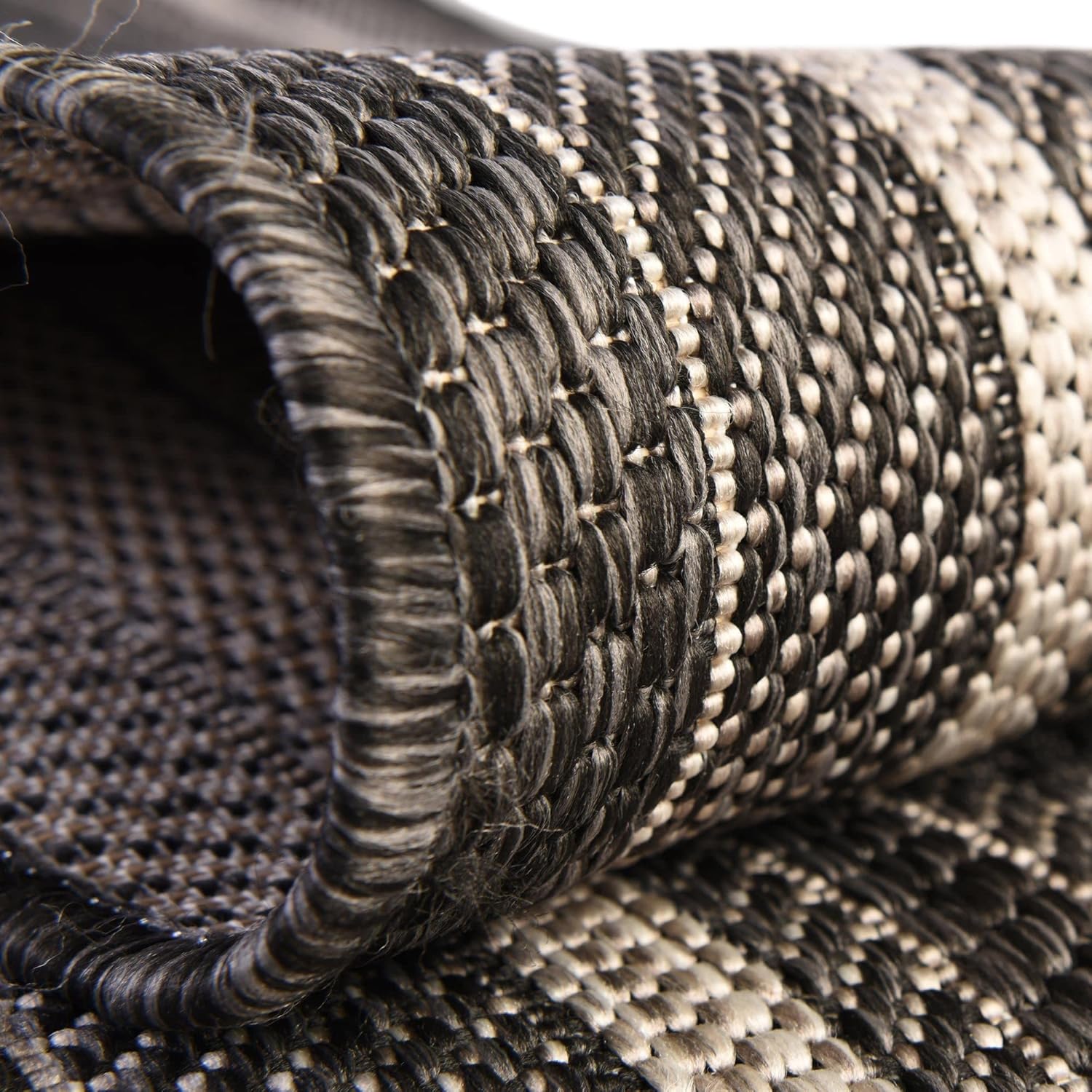Unique Loom – Colección Outdoor Border – Tapete para exteriores de borde suave – 4pies 1pulgada, redondo, negromarfil
