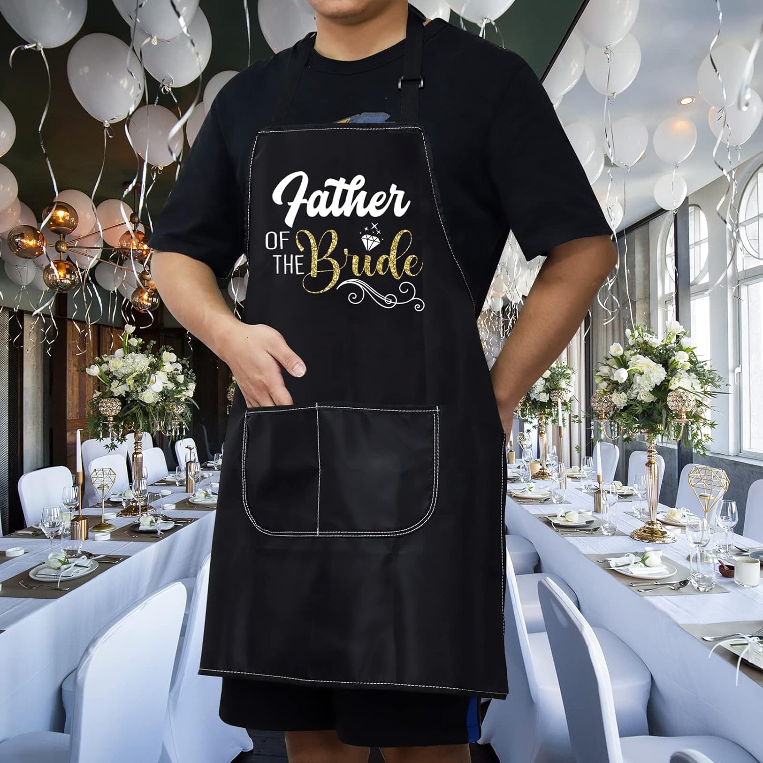 WZMPA Delantal de boda con bolsillos para el padre de la novia, regalo de boda, delantal ajustable para papá y suegro