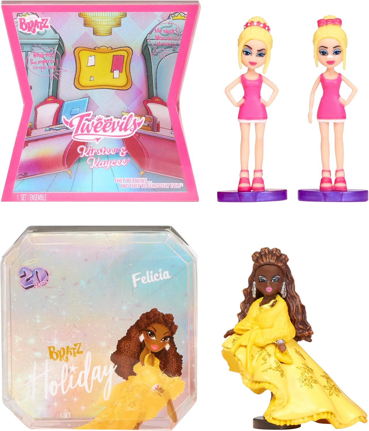 MGA’s Miniverse Mini Bratz Edición Limitada, paquete de 2 mini figuras de Felicia y Tweevils en embalaje de exhibición