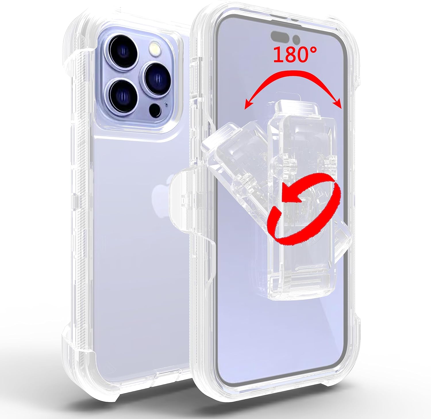 Asuwish Funda de teléfono para iPhone 14 Pro Max de 6.7 pulgadas con clip para cinturón transparente, soporte híbrido a prueba de golpes, grado
