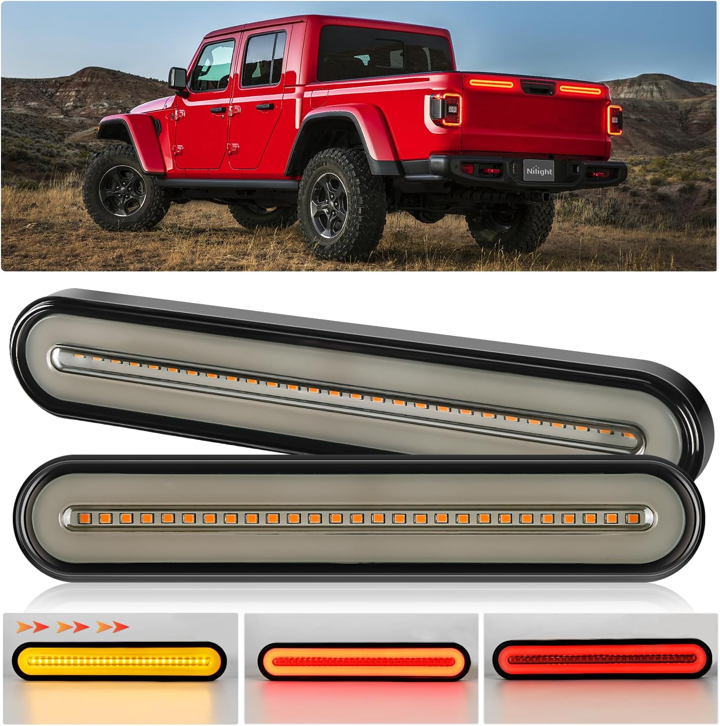 Nilight Barra de luz trasera para remolque con 3 en 1, luces de freno de parada, luces de freno, paquete de 2 unidades de 9 pulgadas, 100 luces LED