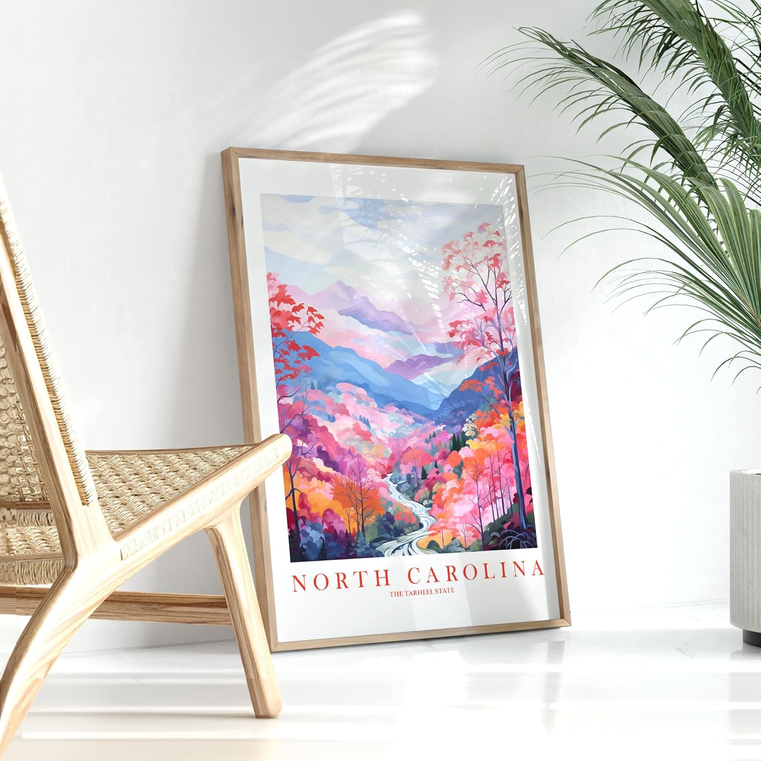 North Carolina Travel Print Tarheel State Souvenir NC Nature Pink Orange Blue Wall Art Landscape Poster Scenic Vista (13×19 inches)