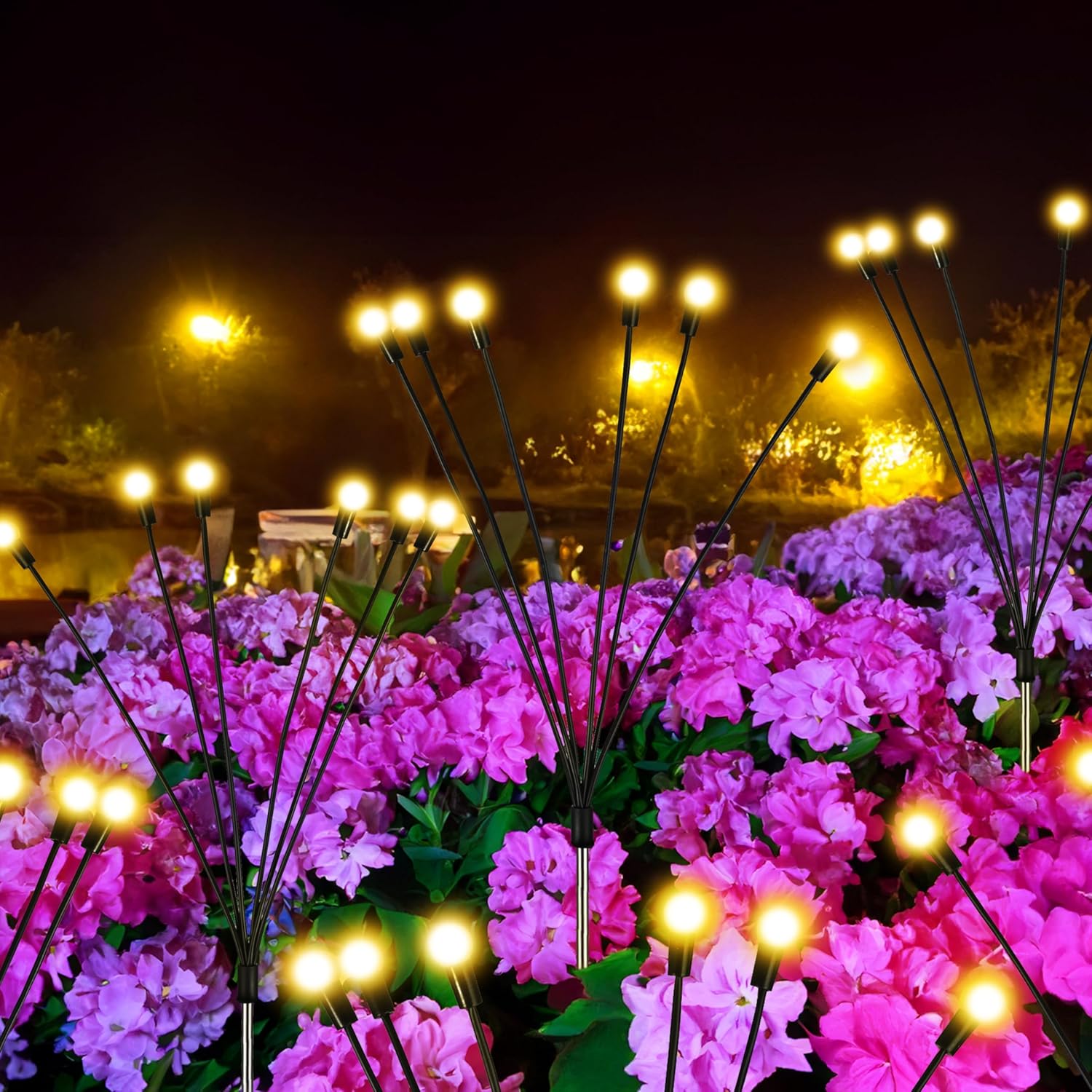 Homarden Luces solares cálidas de luciérnaga (amarillo)  Diseño de luciérnaga en explosión de estrellas oscilantes con alambre de hierro resistente,
