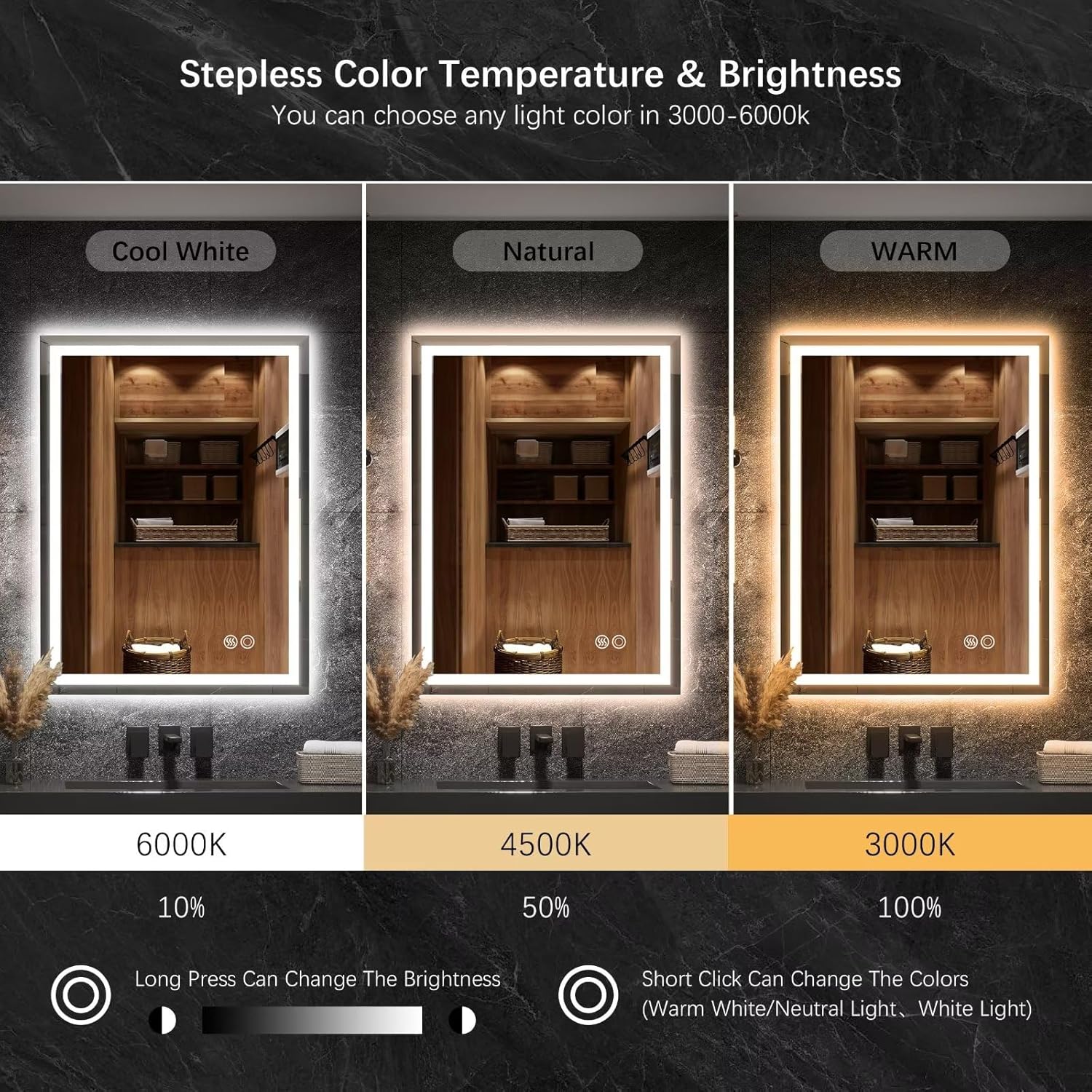 Moonee 24×32 Inch Led Mirror for Bathroom Front Lighted Backlit Vanity Mirror with 3 Colors Dimmable Anti Fog Bathroom Mirror with Led Lights for