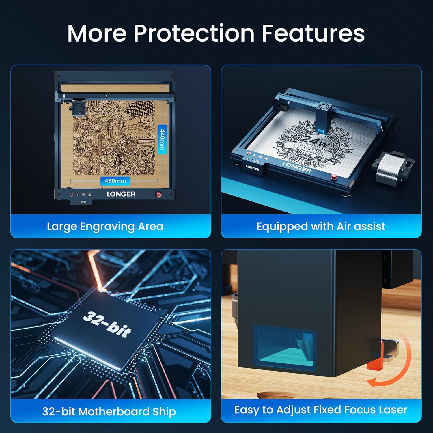 Longer Laser B1 Engraver, 24W Laser Cutter Engraving Machine with Air Assist, 120W DIY Precisely Laser Engraving Machine, CNC Machine for Wood and