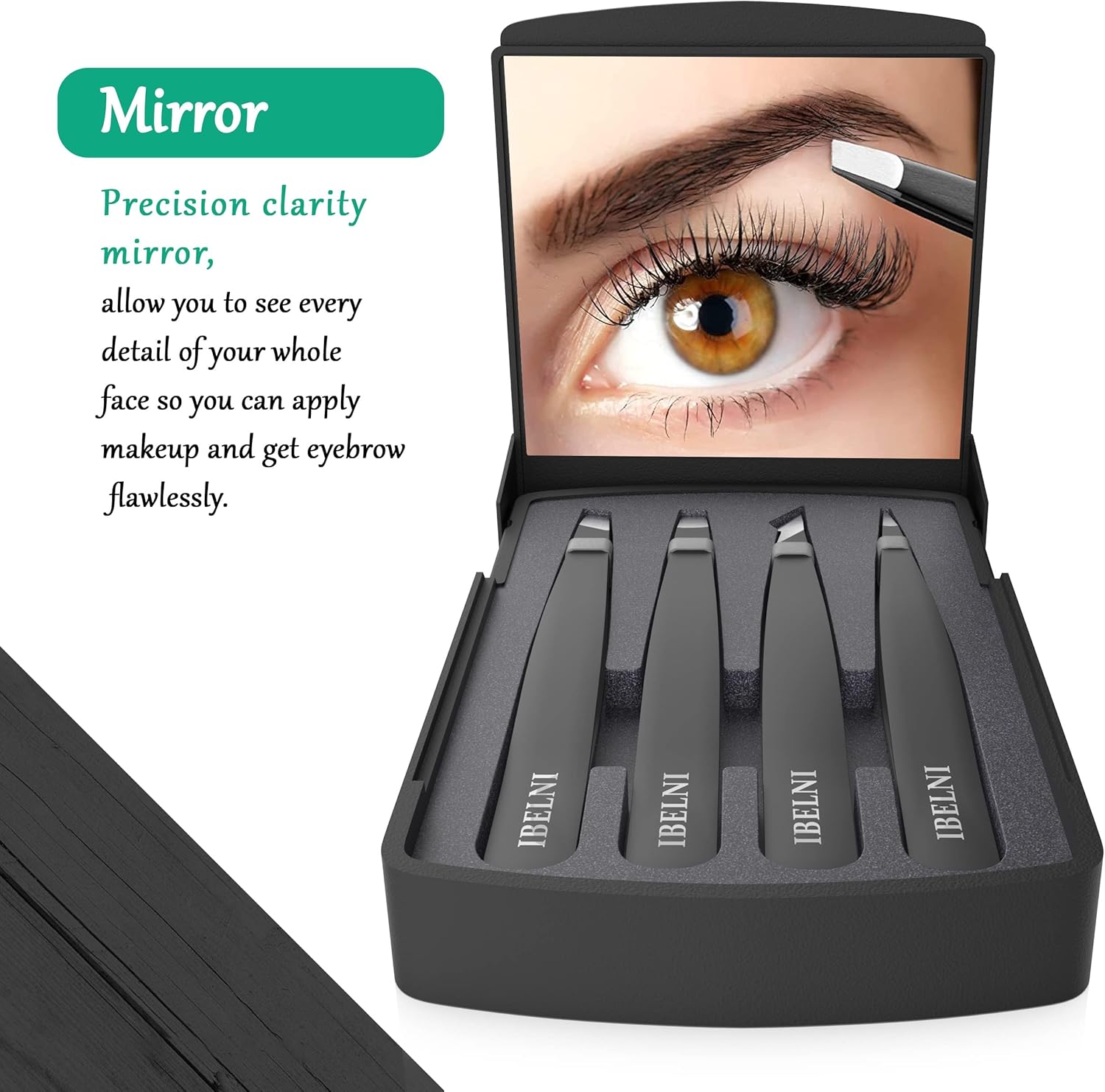 Juego de pinzas con estuche de espejo, pinzas para el vello facial para mujer, pinzas profesionales para cabello facial para cejas, kit de pinzas de
