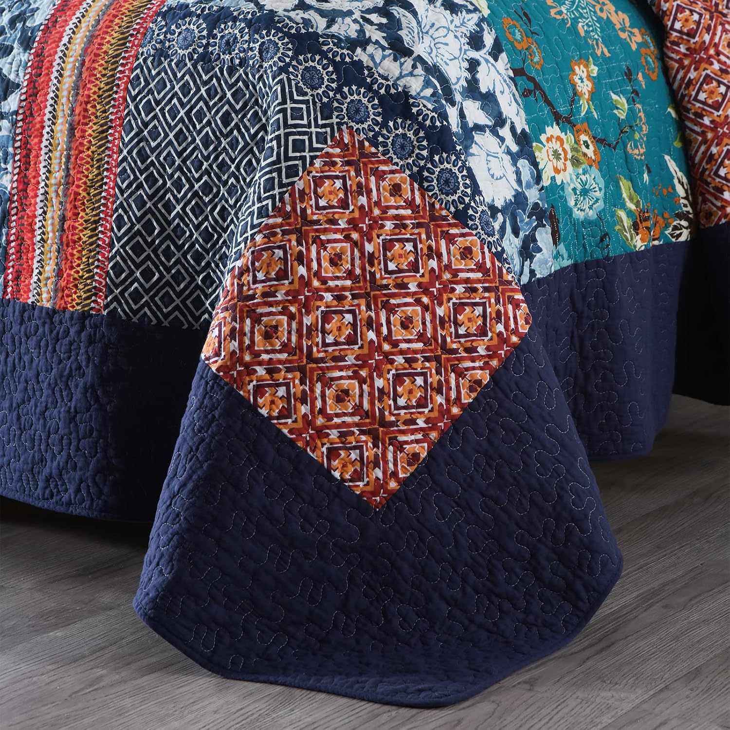 Yvooxny Juego de edredón tamaño Queen, reversible, ligero, bohemio, cachemira, retazos, de algodón, acolchado, juego de ropa de cama de 3 piezas con