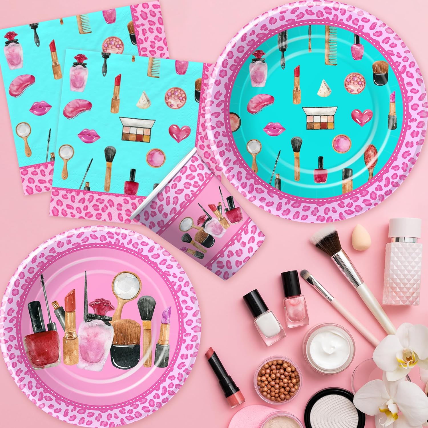 Vajilla de decoración de fiesta de spa para niñas, suministros de fiesta de cumpleaños de maquillaje de spa, plato de fiesta de spa, servilleta,