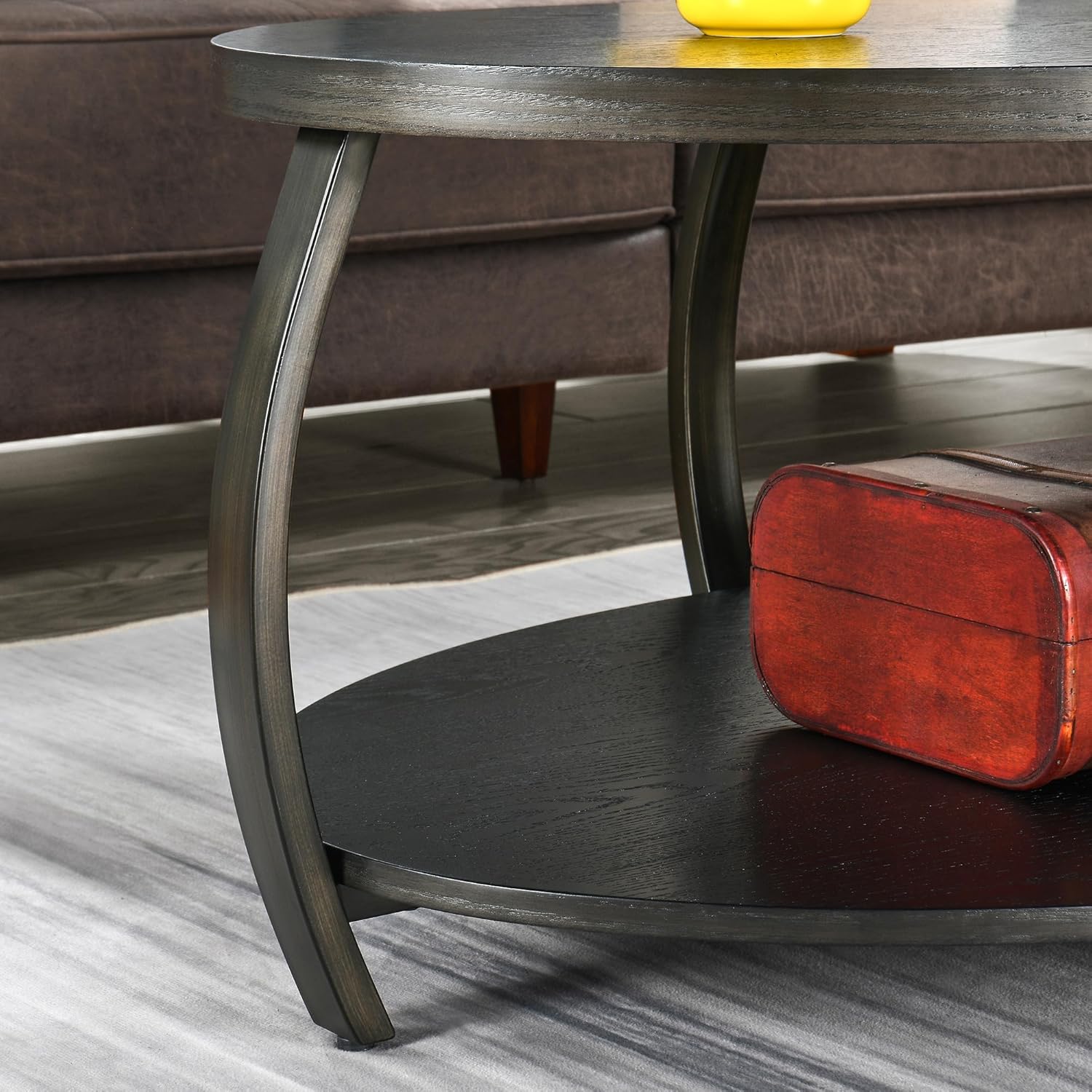 MODERION KFZ2439DK – Mesa auxiliar ovalada con estante de almacenamiento, mesa de té de centro industrial con patas de metal, mesa de sofá lateral
