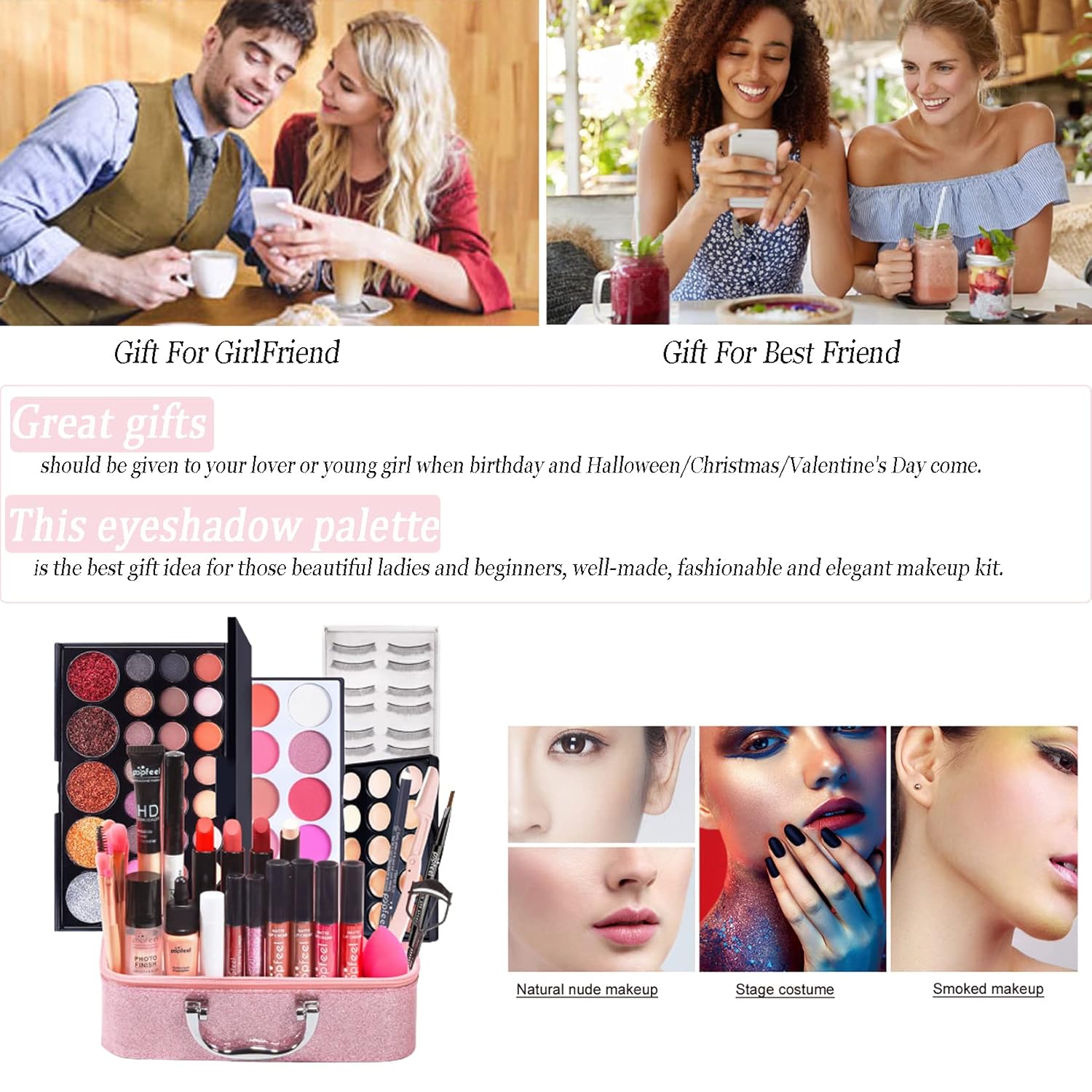 FantasyDay Kit de maquillaje, los juegos de maquillaje premium incluyen base, paleta de sombras de ojos, lápiz labial, juego de brochas de