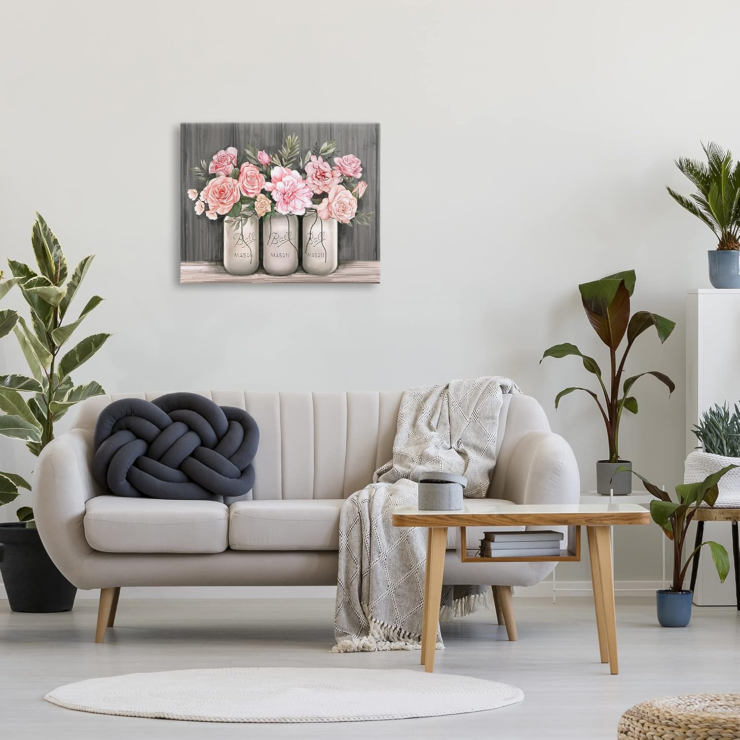 Stupell Industries Ramos de rosas rosadas en flor en frascos rústicos, diseñados por Ziwei Li, lienzo para pared, color gris, 24 x 30 pulgadas