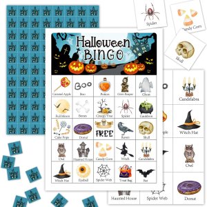 Tarjetas de juegos de fiesta de bingo de Halloween con 24 jugadores, juegos de fiesta de Halloween para niños, escuela, aula, suministros de fiesta, Tarjetas de juegos de fiesta de bingo de Halloween con 24 jugadores, juegos de fiesta de Halloween para niños, escuela, aula, suministros de fiesta,