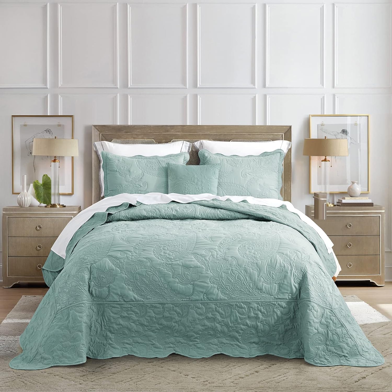 HZ & HY Colcha extragrande King de 138 x 122 pulgadas, extra ancha, juego de ropa de cama acolchado, edredón ligero y delgado, reversible, lujoso, 5