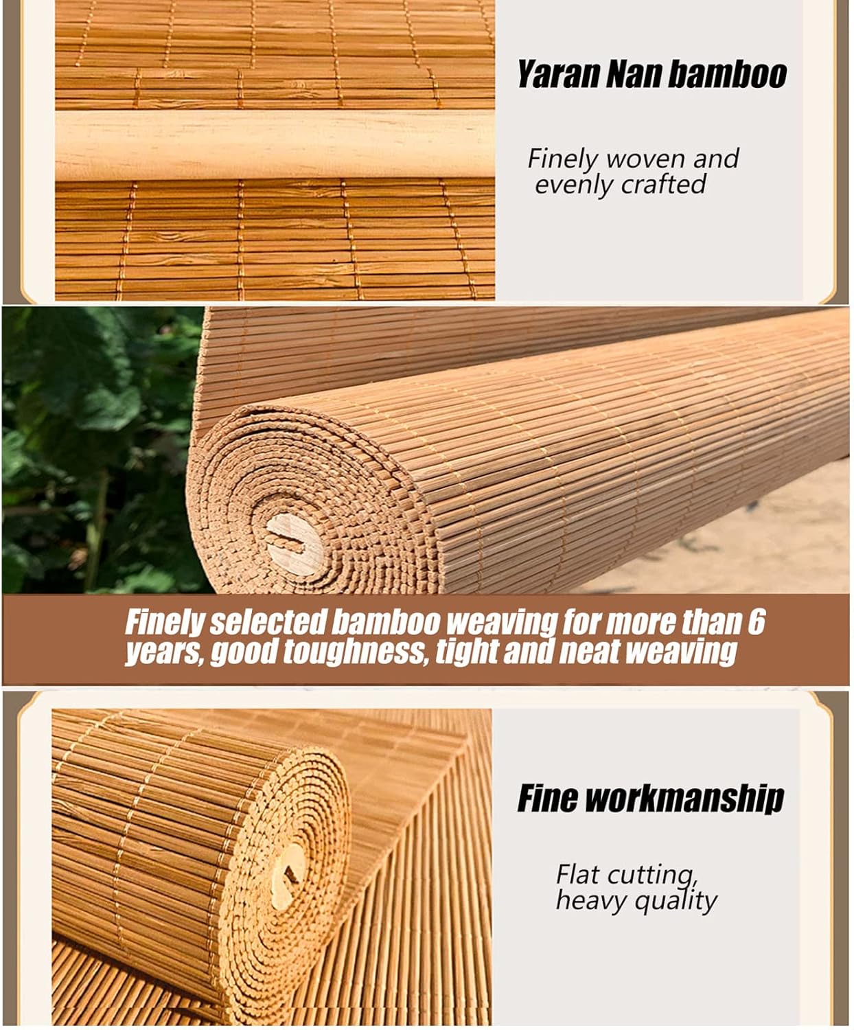 Persianas de bambú para ventanas, persianas de bambú al aire libre para patio, persianas romanas de bambú que filtran la luz, persianas enrollables