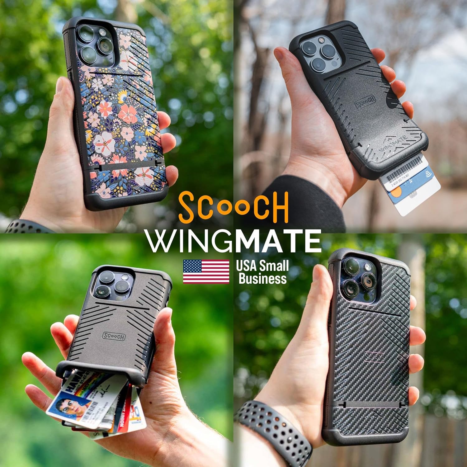 Scooch Wingmate – Funda para iPhone 14 con tarjetero y ranura oculta para tarjetas y protección RFID, capacidad para hasta 4 tarjetas, protección