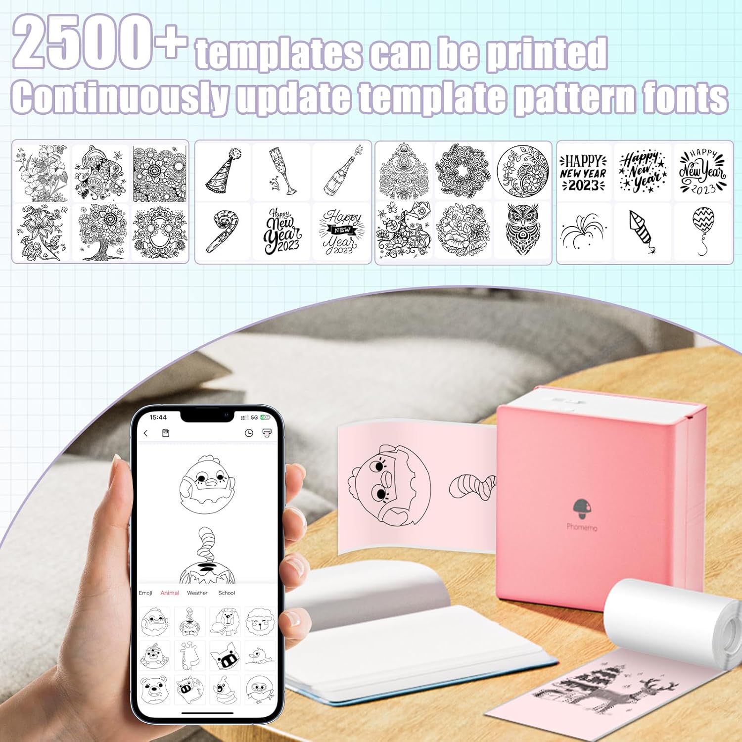 Memoking Calcomanías para impresora térmica HD M02, papel adhesivo de color compatible con Phomemo M02 M02E Q02 M02D M02X M04S Mini impresora de