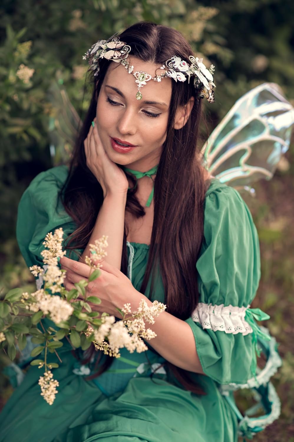 MOSTORY Handmade Woodland Elf Headpiece – Butterfly Fairy Crown Elven Flower Circlet Woodland Wreath Cosplay Accessory for Women Girls Princess