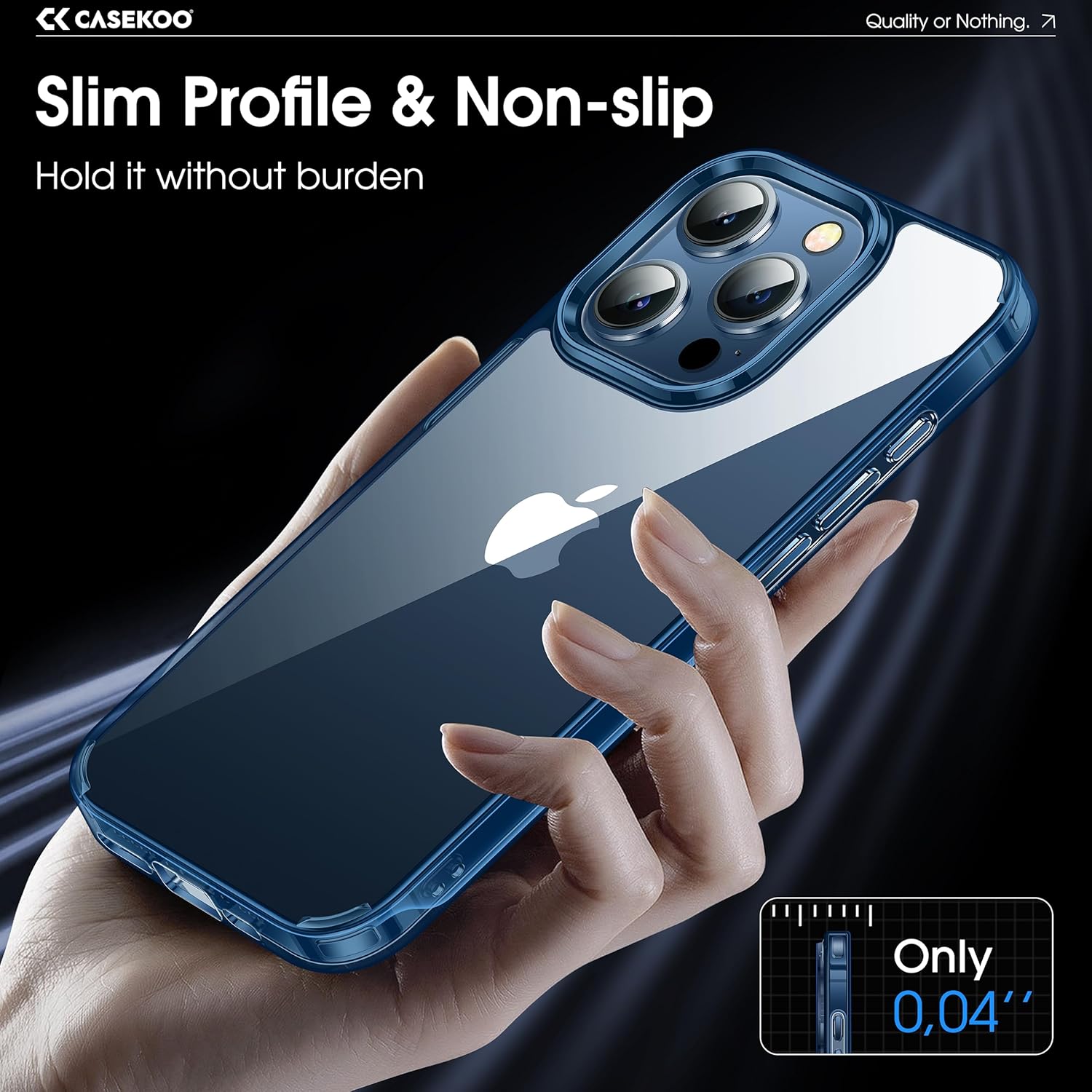 CASEKOO Funda azul para iPhone 15 Pro Max, tecnología nunca amarilla, protección de grado militar de 10 pies, funda delgada transparente para
